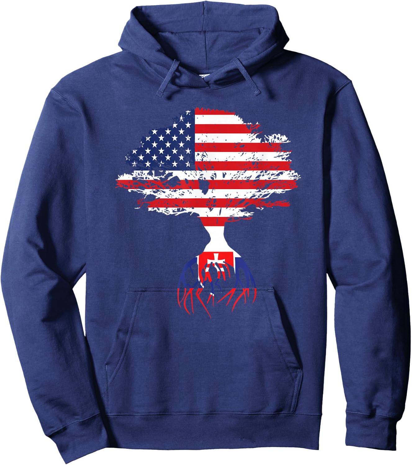 Slovak Roots American Flag Slovakia Gifts Hoodie - Hoodie | Navy