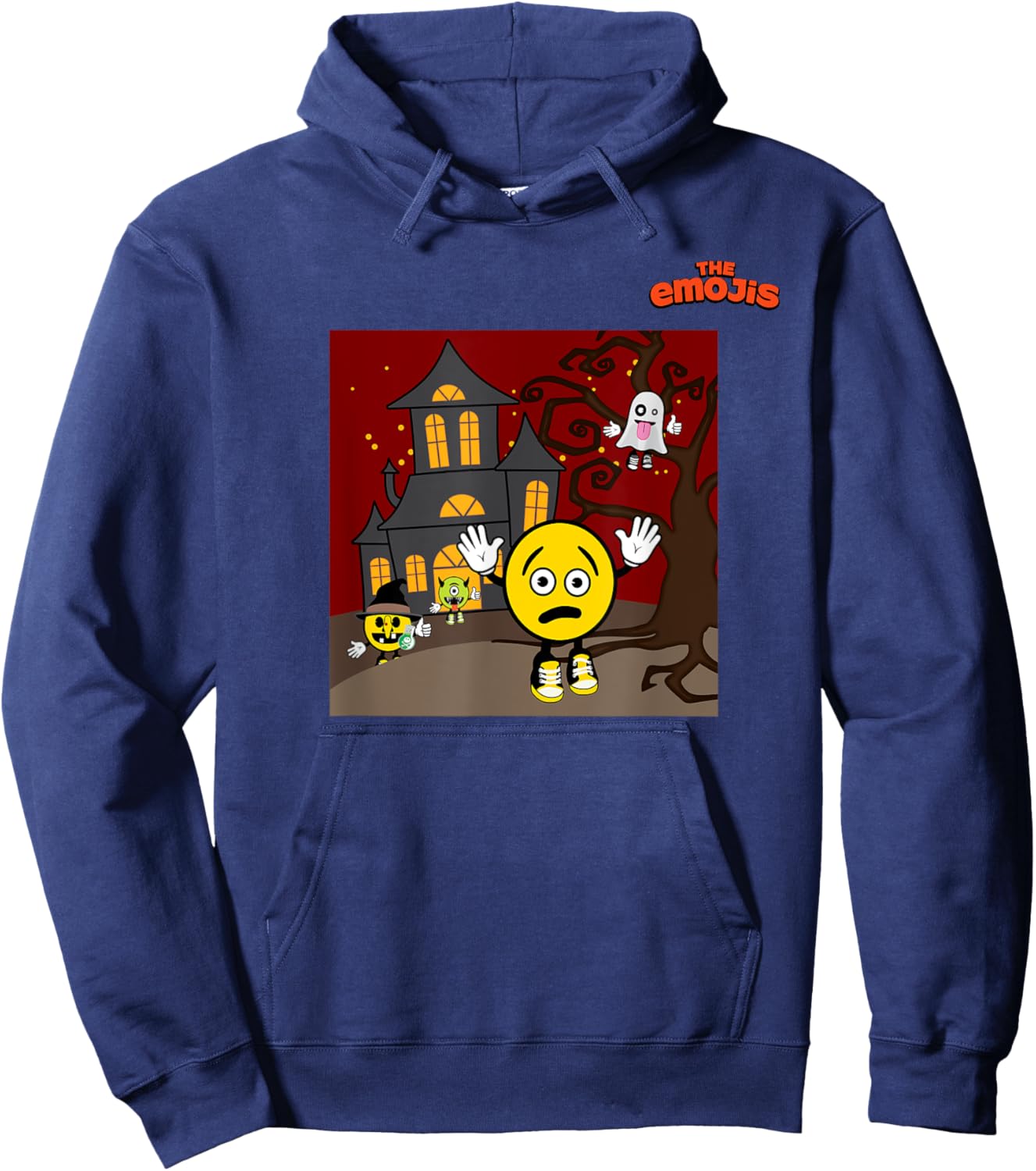 Emoji Haunted House Phantom Witch Scared Face Hoodie - Hoodie | Navy