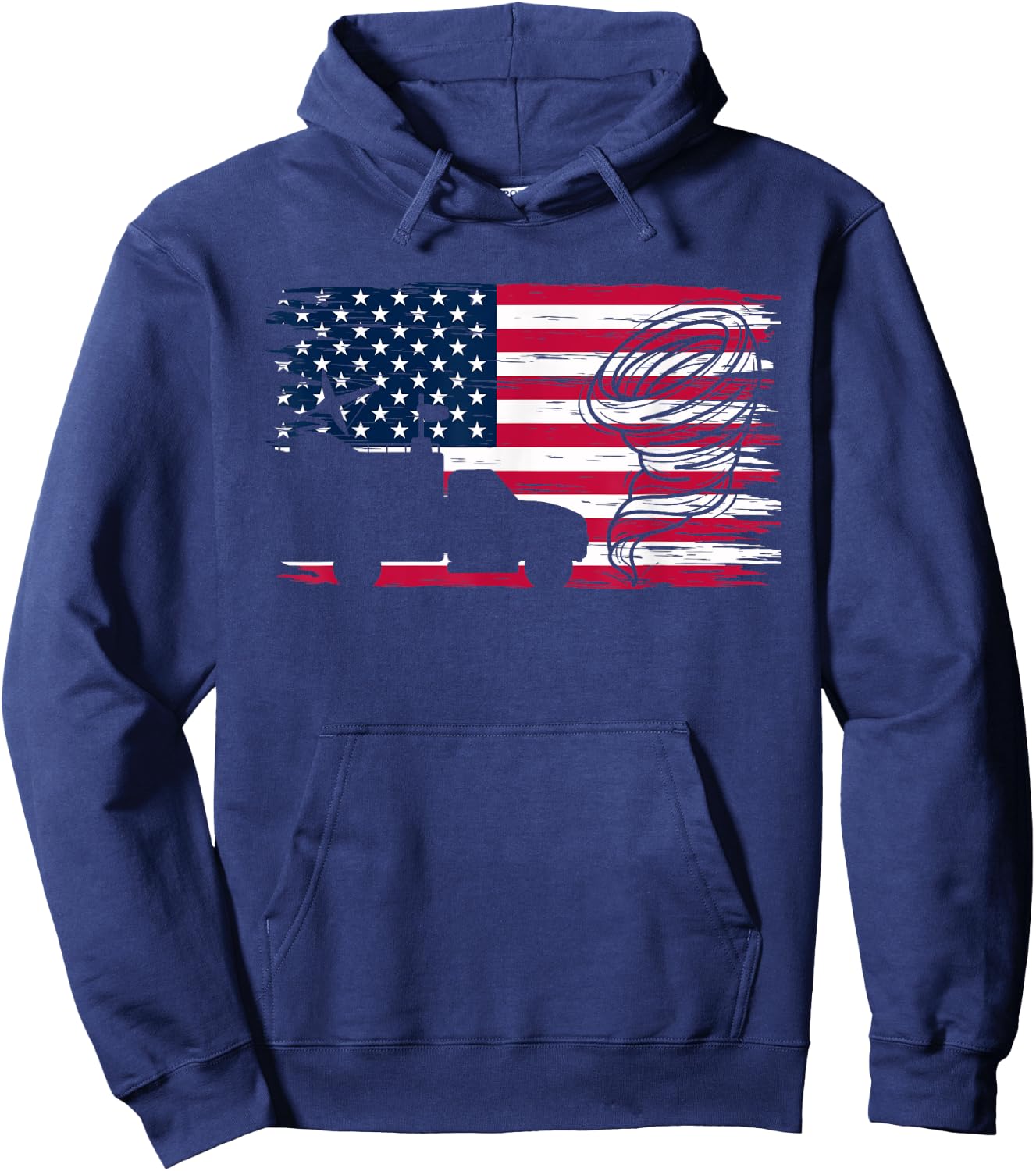 American Flag Storm Chaser Tornado Truck Hoodie - Hoodie | Navy
