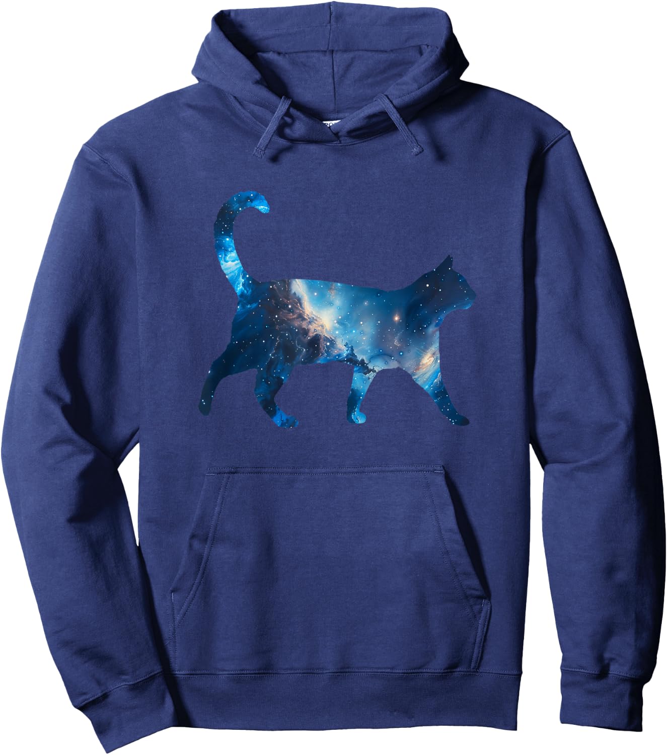 Aesthetic Silhouette Stars Space Galaxy Cat Hoodie - Hoodie | Navy