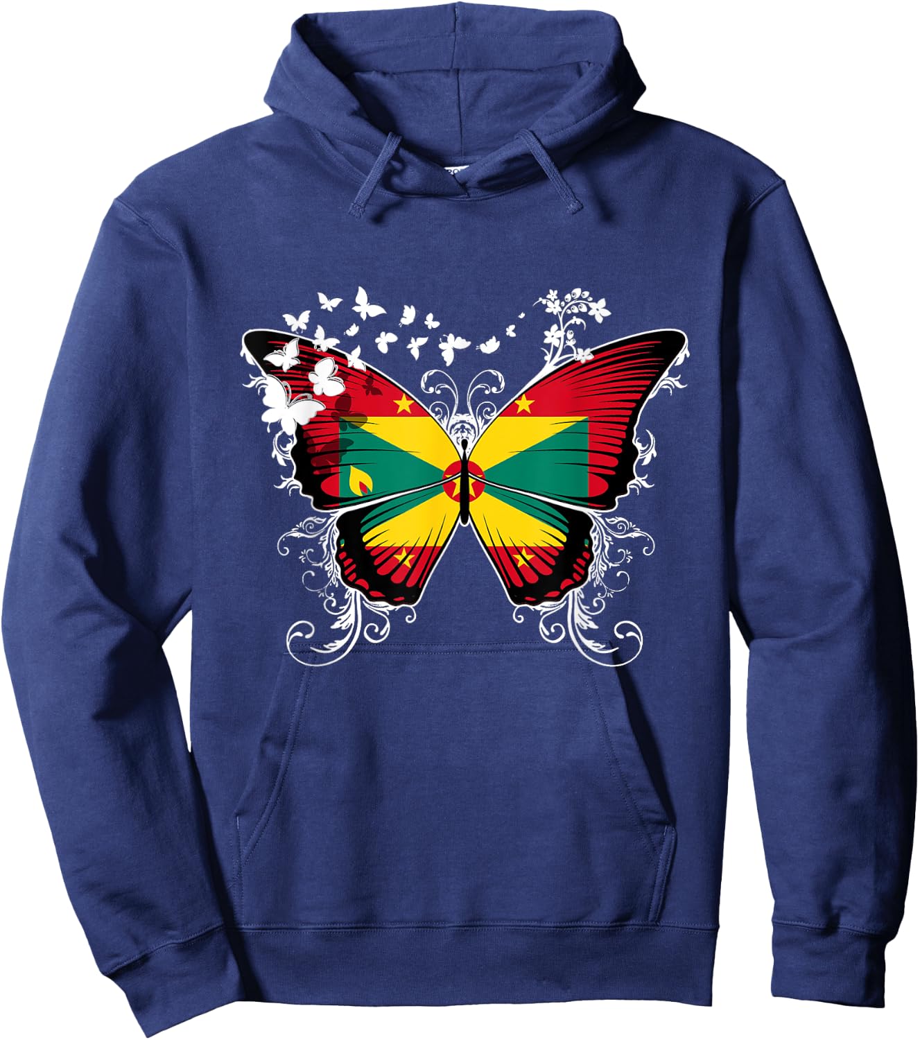 Grenada Flag Shirt Butterfly Graphic T Shirt Hoodie - Hoodie | Navy