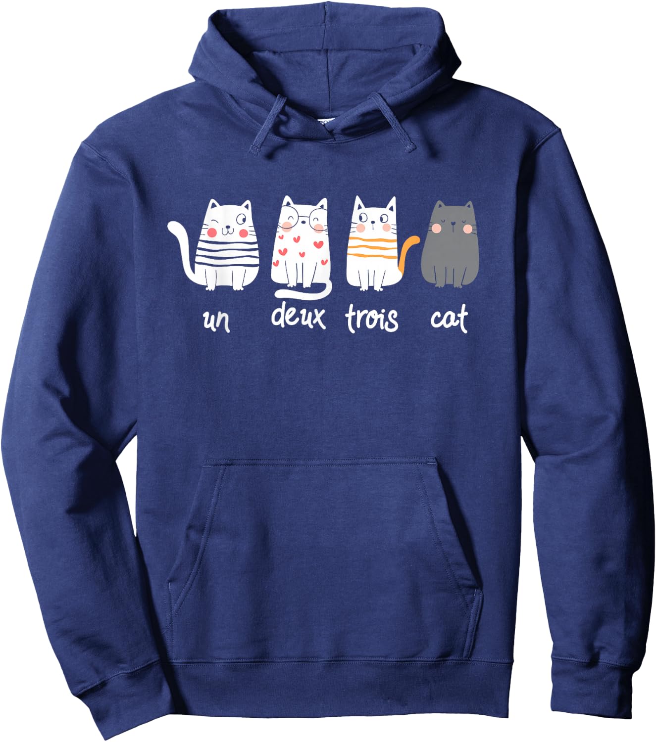 Funny French Cat Graphic Un Deux Trois Cat Hoodie - Hoodie | Navy