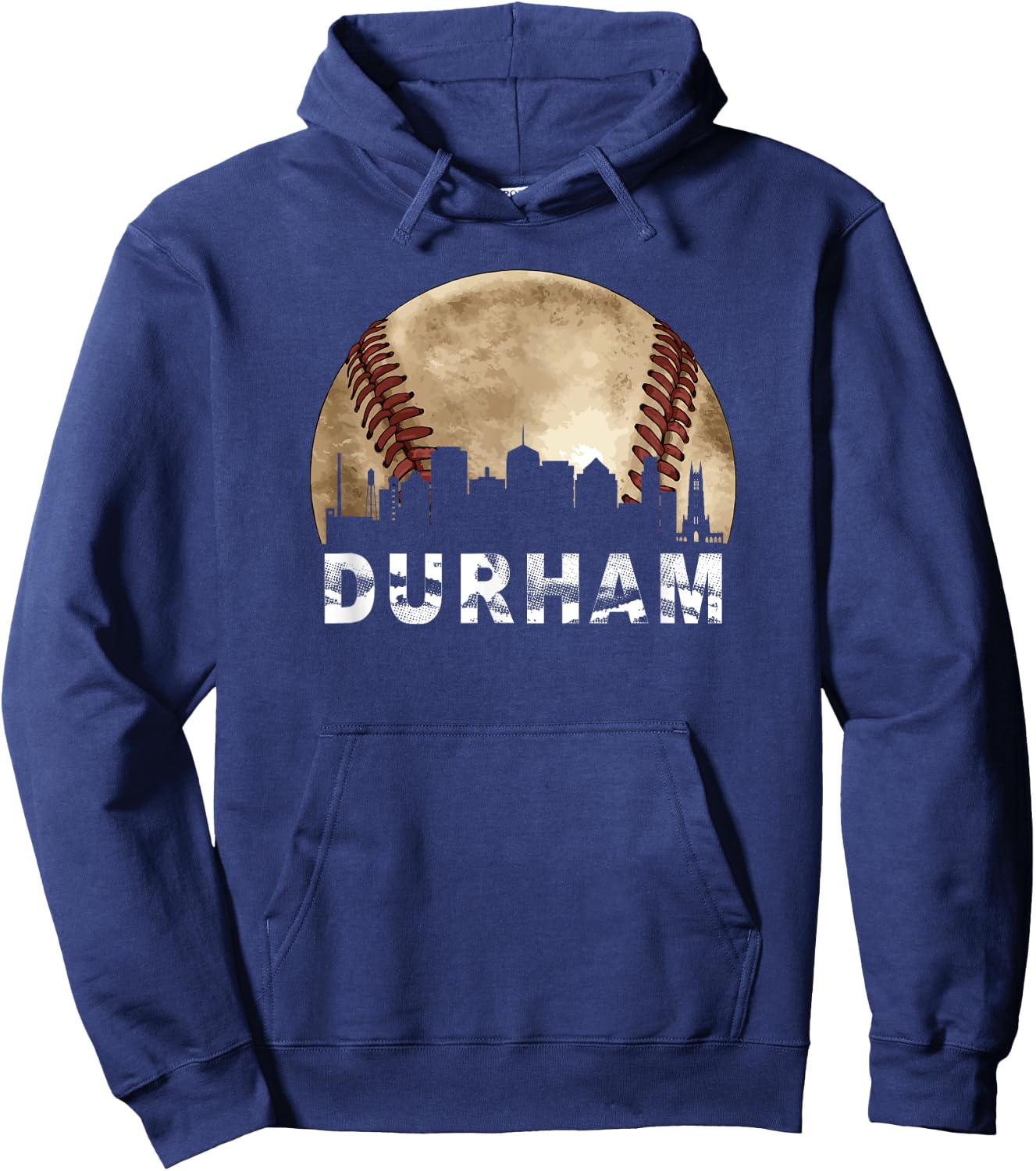 Durham Skyline City Vintage Baseball Lover Hoodie - Hoodie | Navy