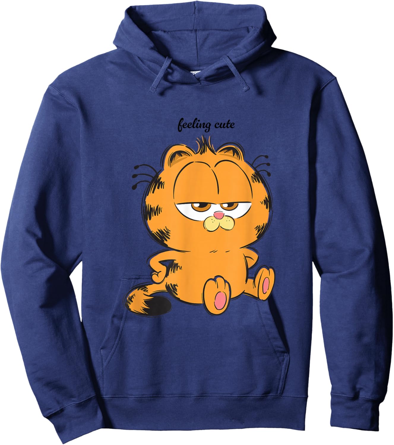 Garfield Feeling Cute Moody Chibi Pose Hoodie - Hoodie | Navy