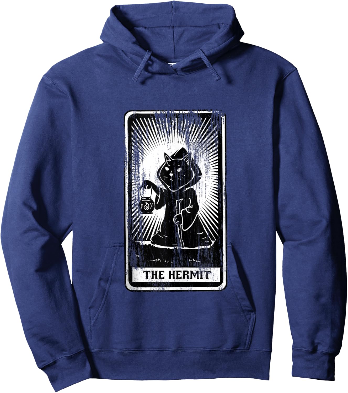 Black Cat Hermit Tarot Card Hoodie - Hoodie | Navy