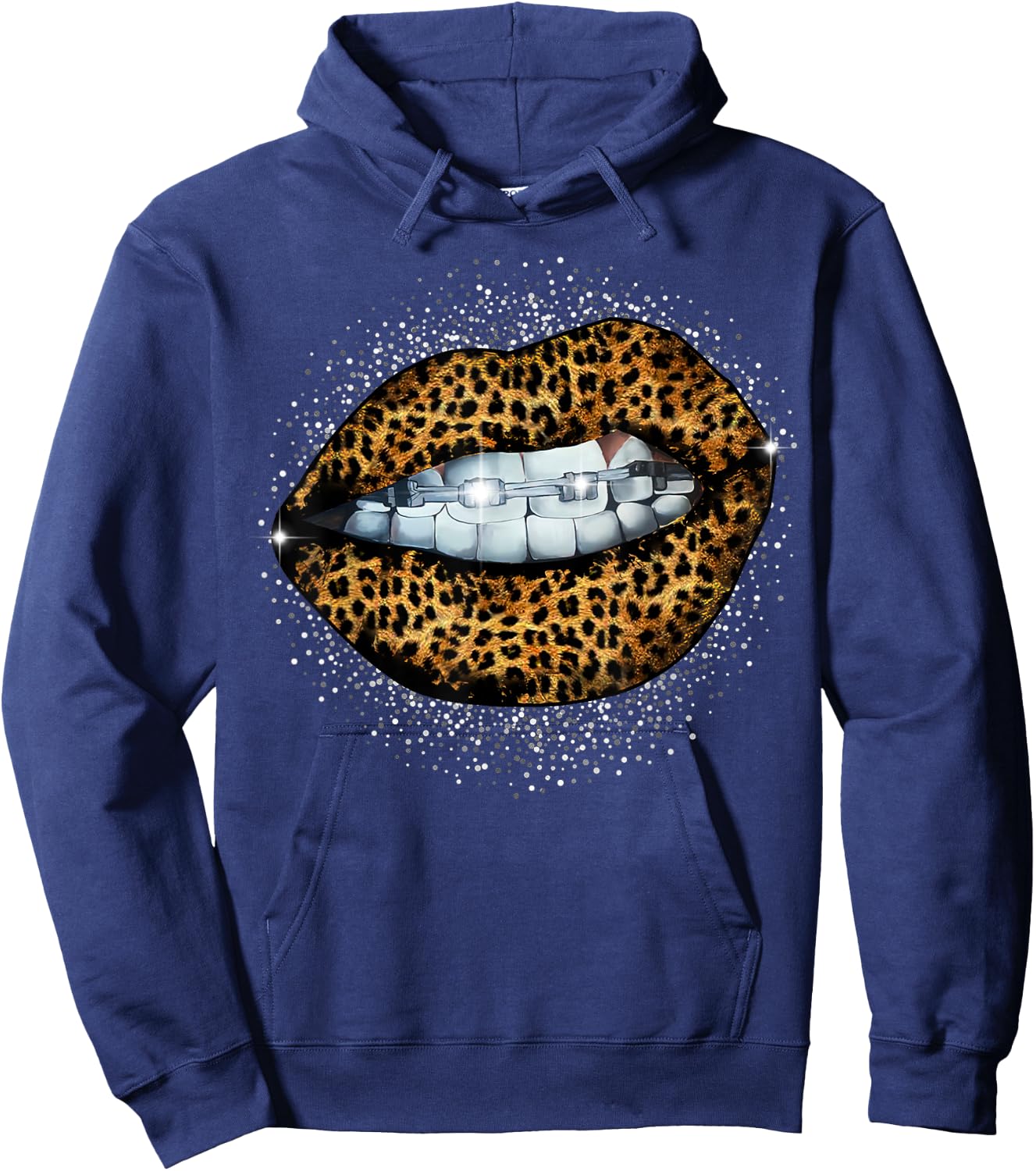 Cool Braces Dentist Leopard Cheetah Print Lip Hoodie - Hoodie | Navy