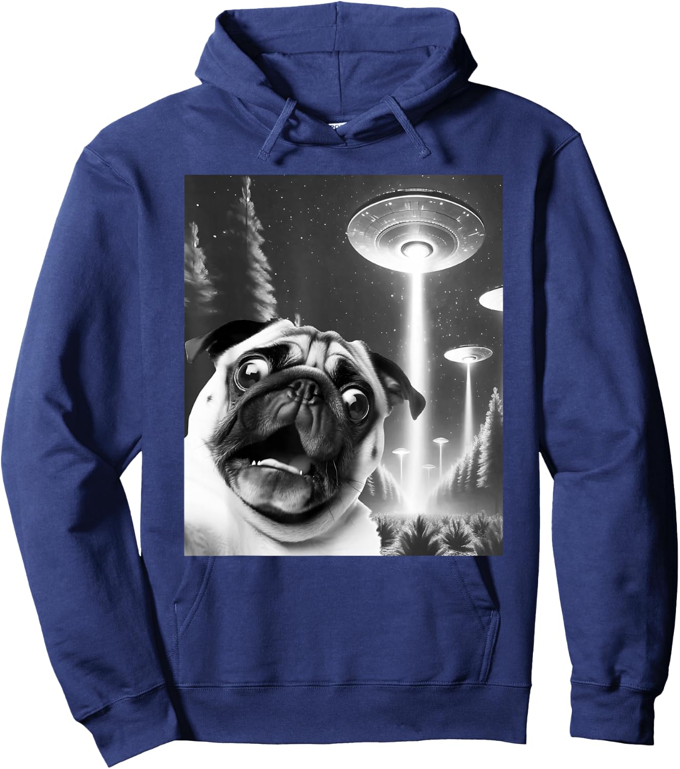 Funny Pug Alien UFO Taking a Selfie Dog Mom Dad Hoodie - Hoodie | Navy