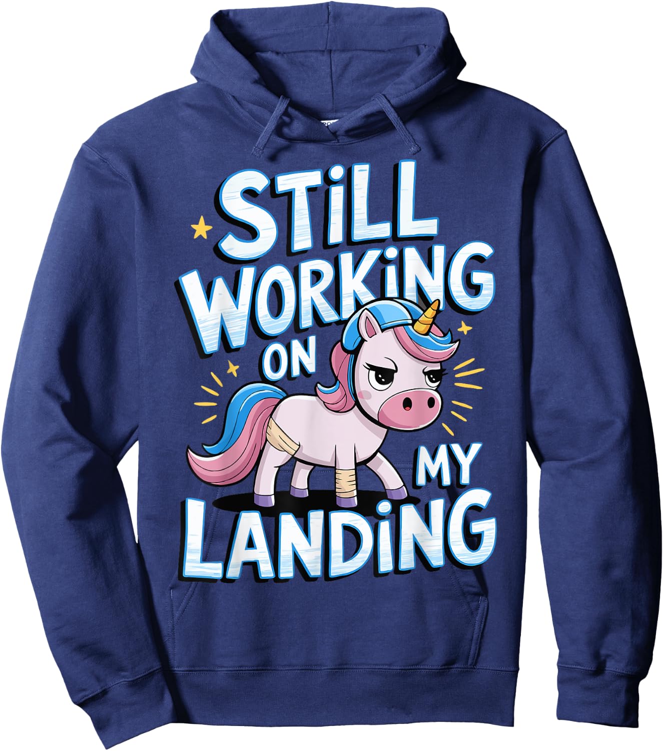 Still Working On My Landing Unicorn Broken Bone Hoodie - Hoodie | Navy