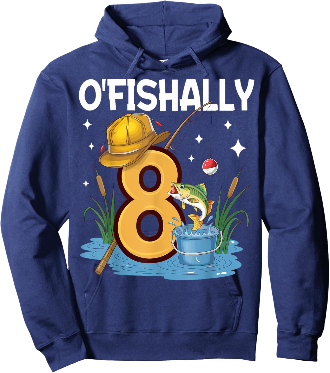 O'fishally 8 years old 8th Birthday Fishing Hoodie - Hoodie | Navy