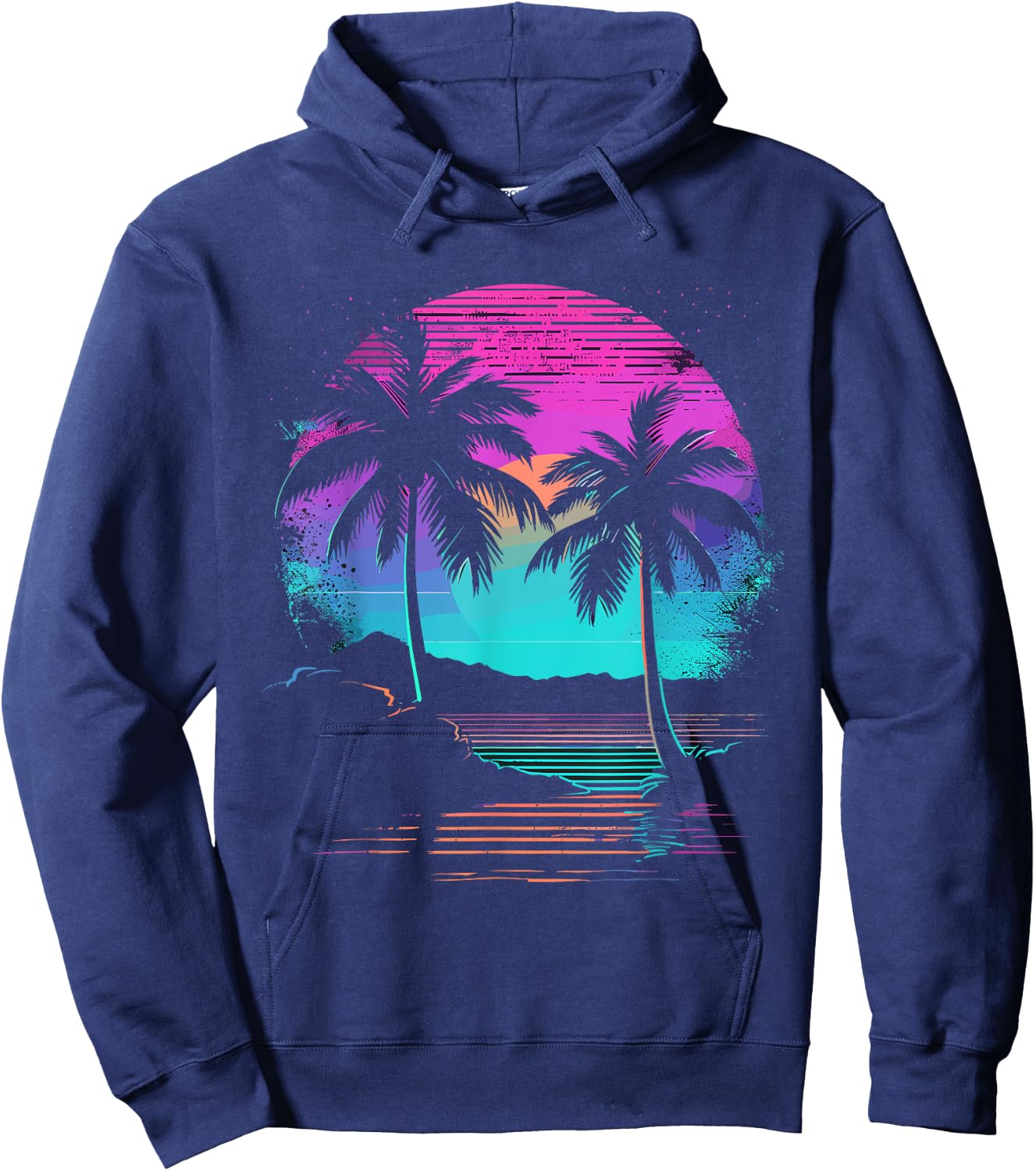 Retro Vintage Sunset Palm Tree Hoodie - Hoodie | Navy