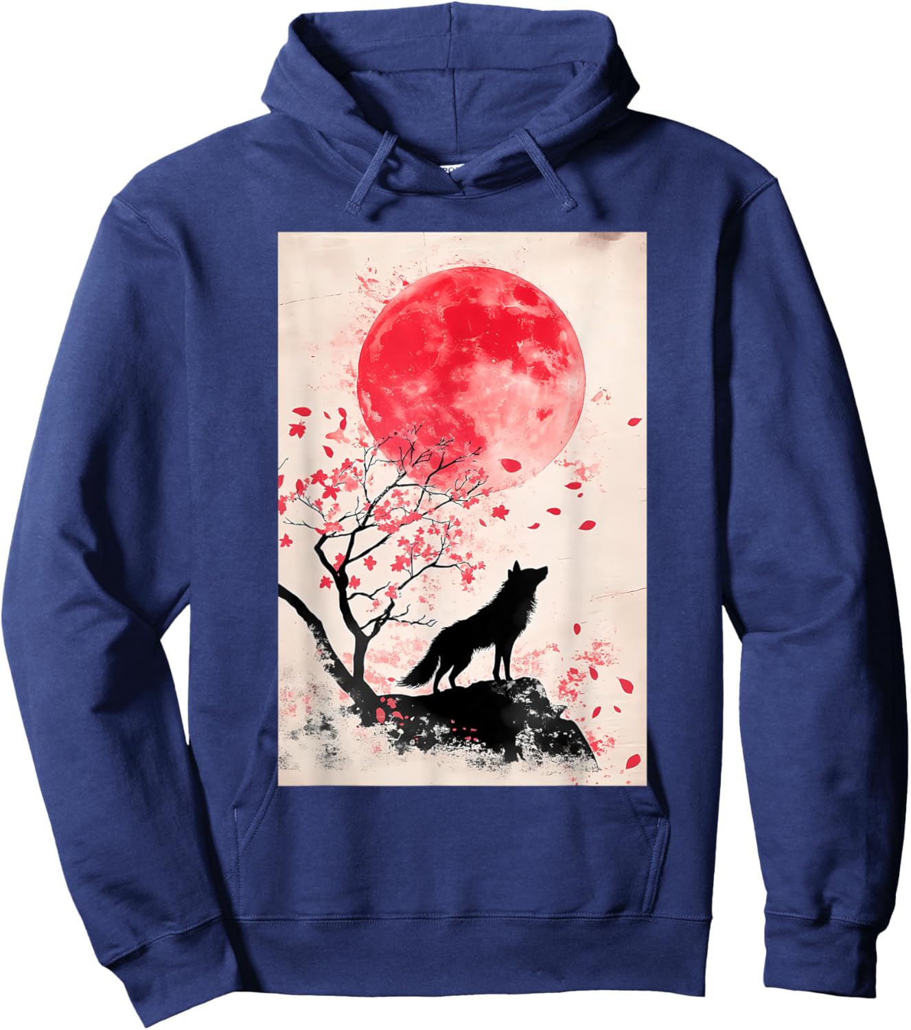 Okami Wolf Japanese Anime Kawaii Blossom Cherry Hoodie - Hoodie | Navy