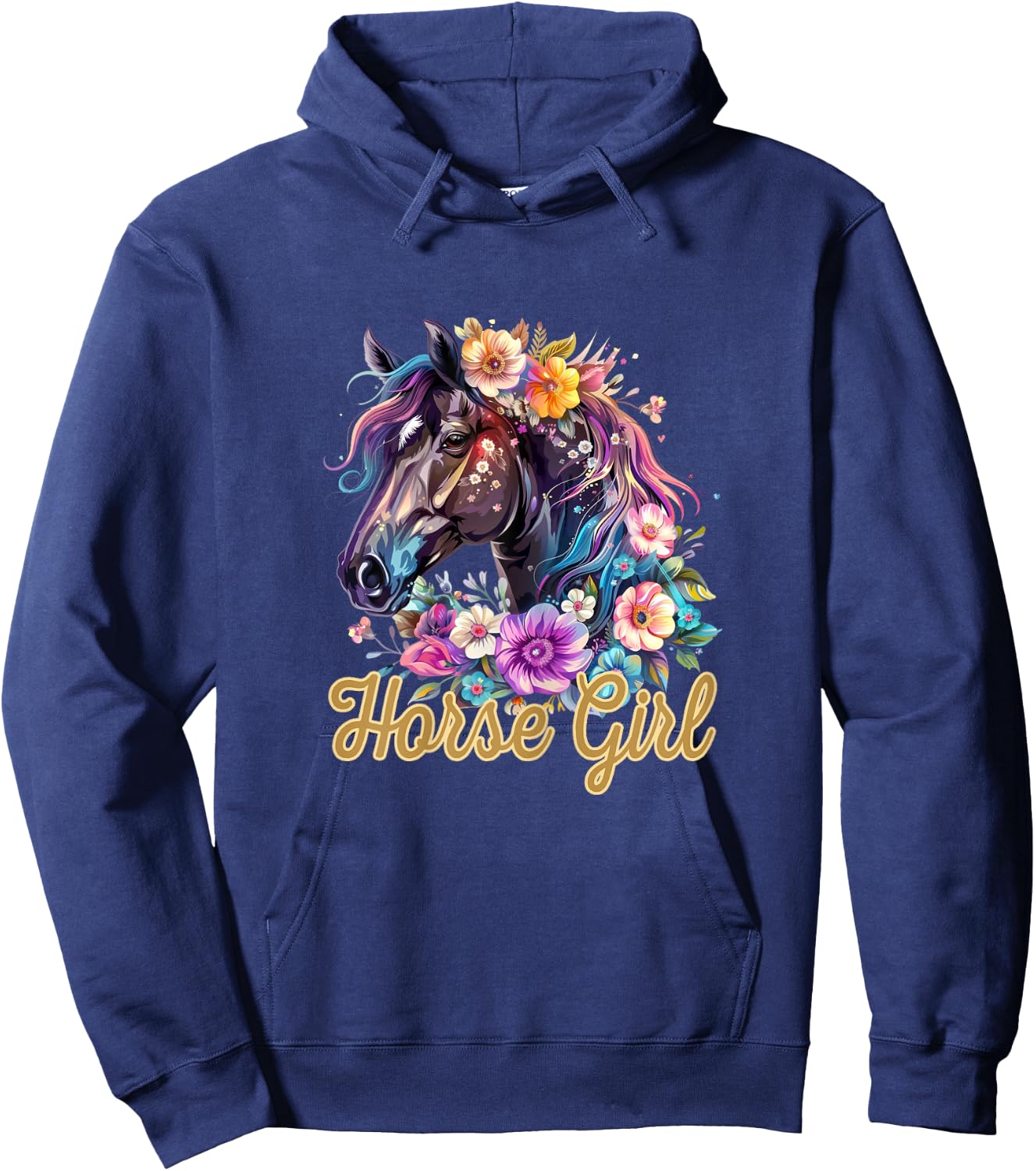 Horse Girl Flower Graphic Hoodie - Hoodie | Navy