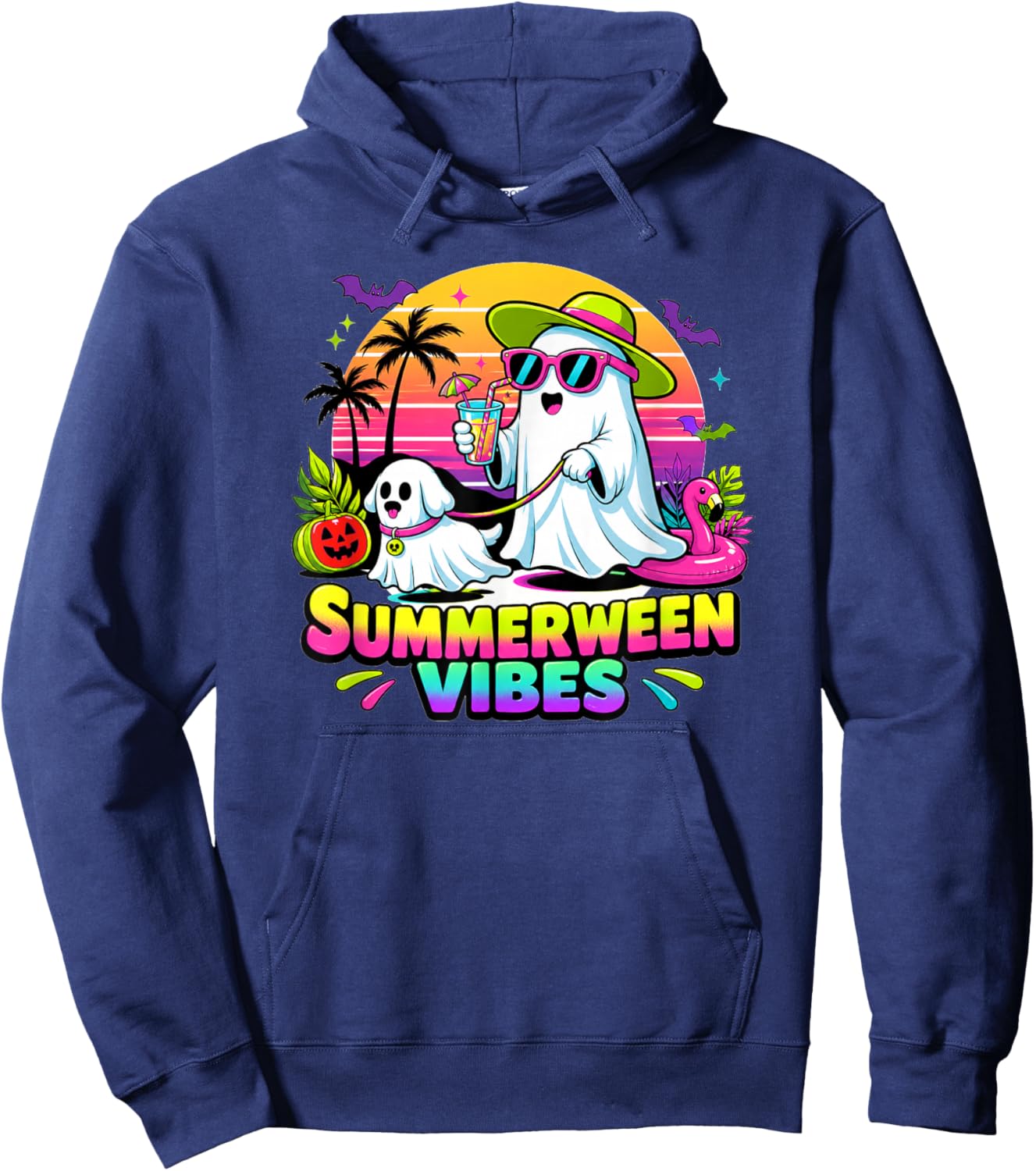 Halloween Summerweens Funny Ghosts Walking Dog Hoodie - Hoodie | Navy