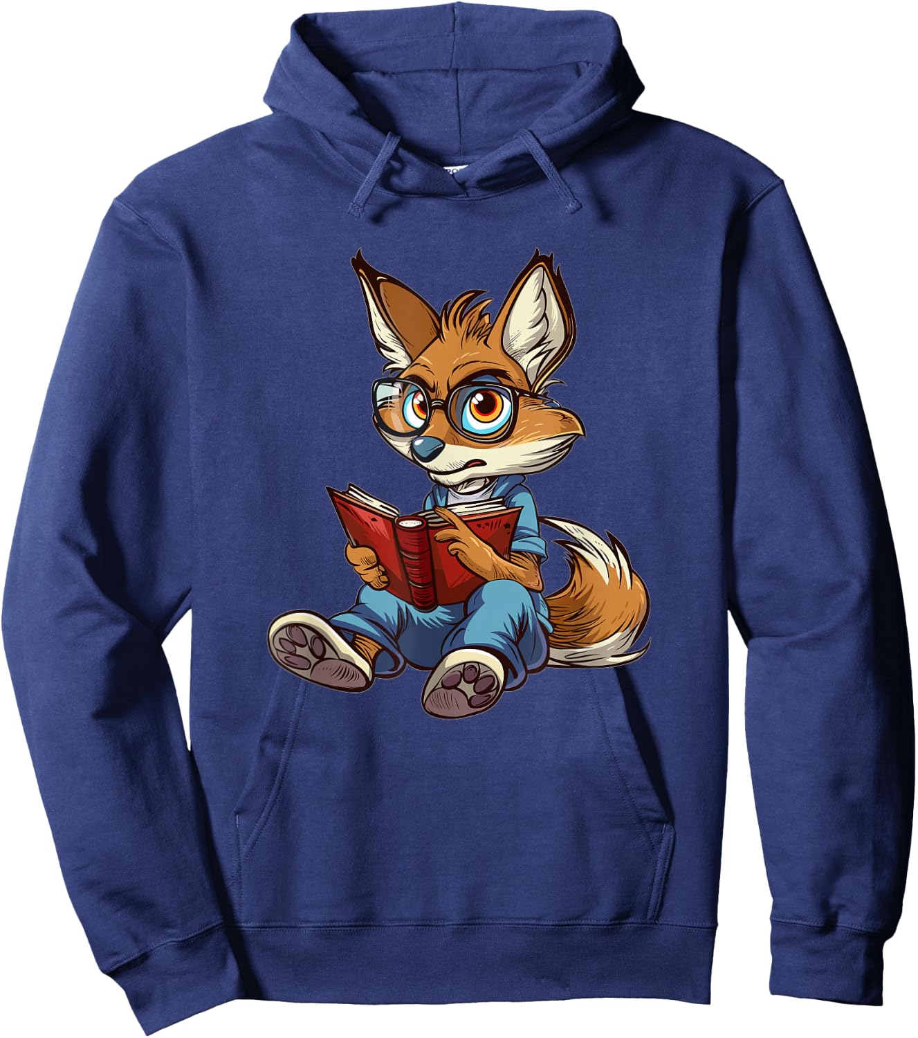 Cute Coyote With Book I Kids Coyote Hoodie - Hoodie | Navy