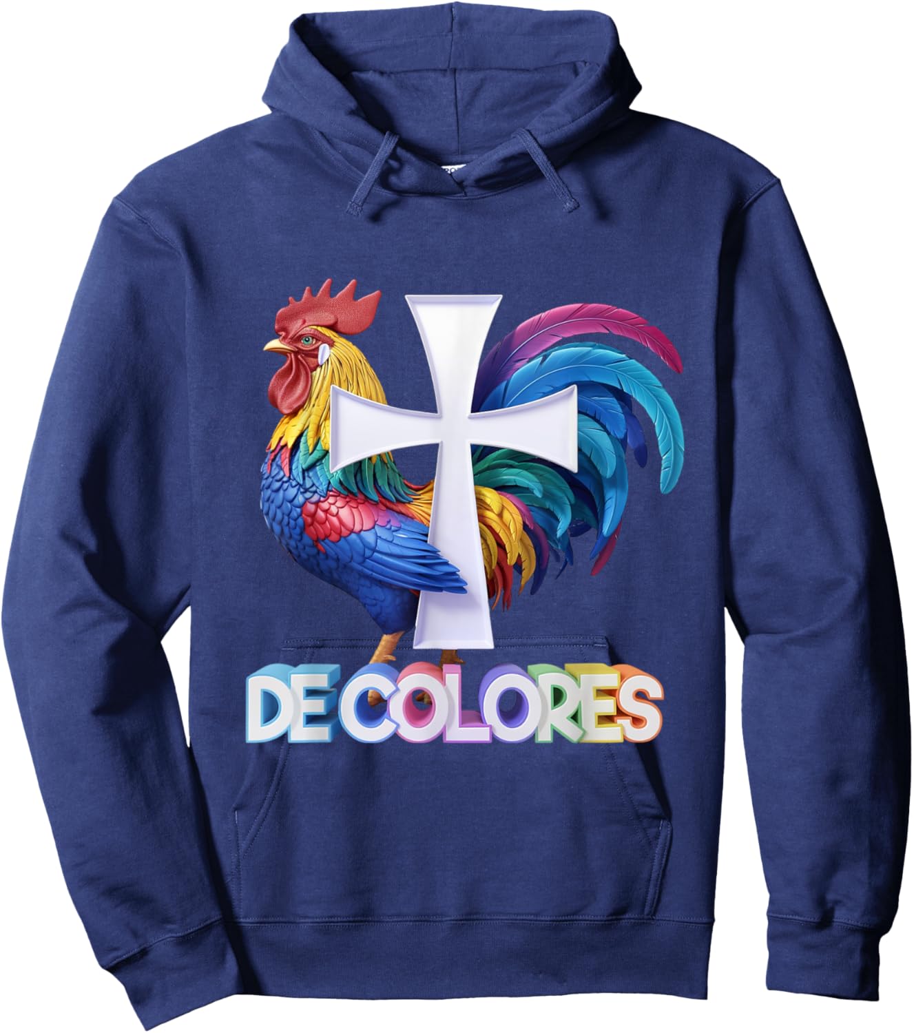 DeColores Cursillo Rainbow Rooster Catholic Hoodie - Hoodie | Navy