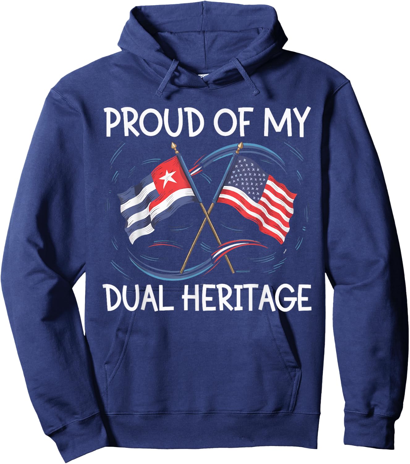 Half Cuban Half American USA Flag Cuba America Hoodie - Hoodie | Navy