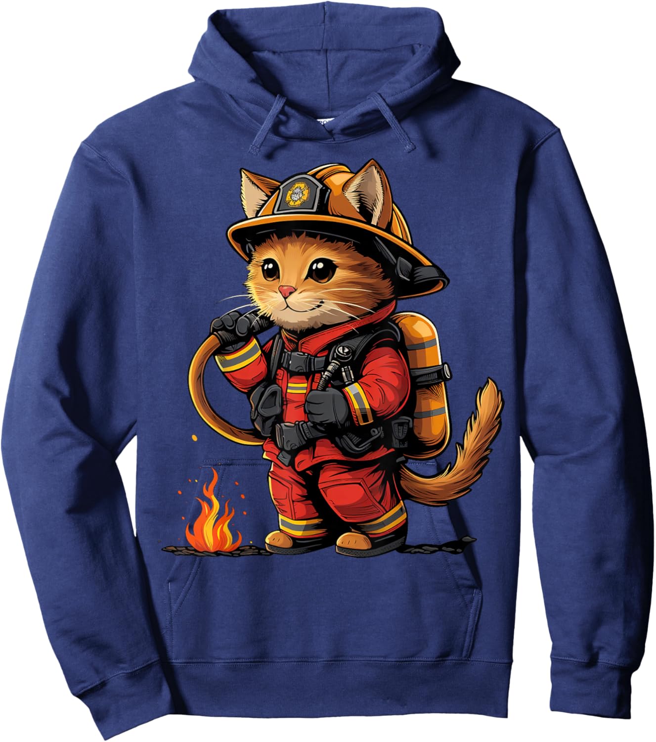 Funny Cat Firefighter Men Women Hoodie - Hoodie | Navy