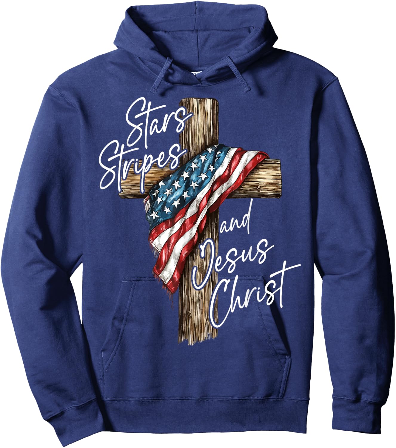 Stars Stripes and Jesus Christ Faith Patriot Hoodie - Hoodie | Navy