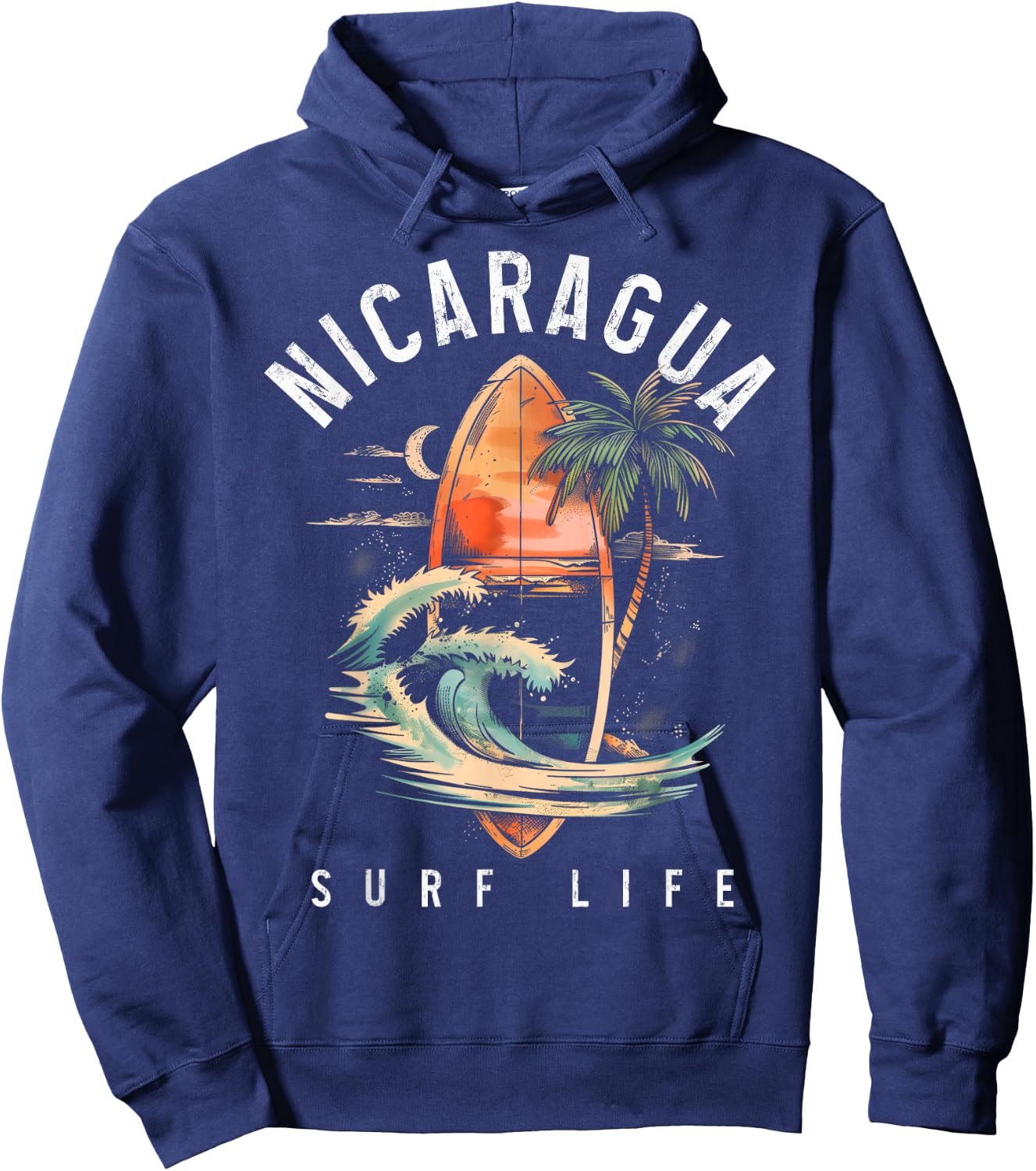 Nicaragua Nica Surf Vintage Surfing Surfer Hoodie - Hoodie | Navy