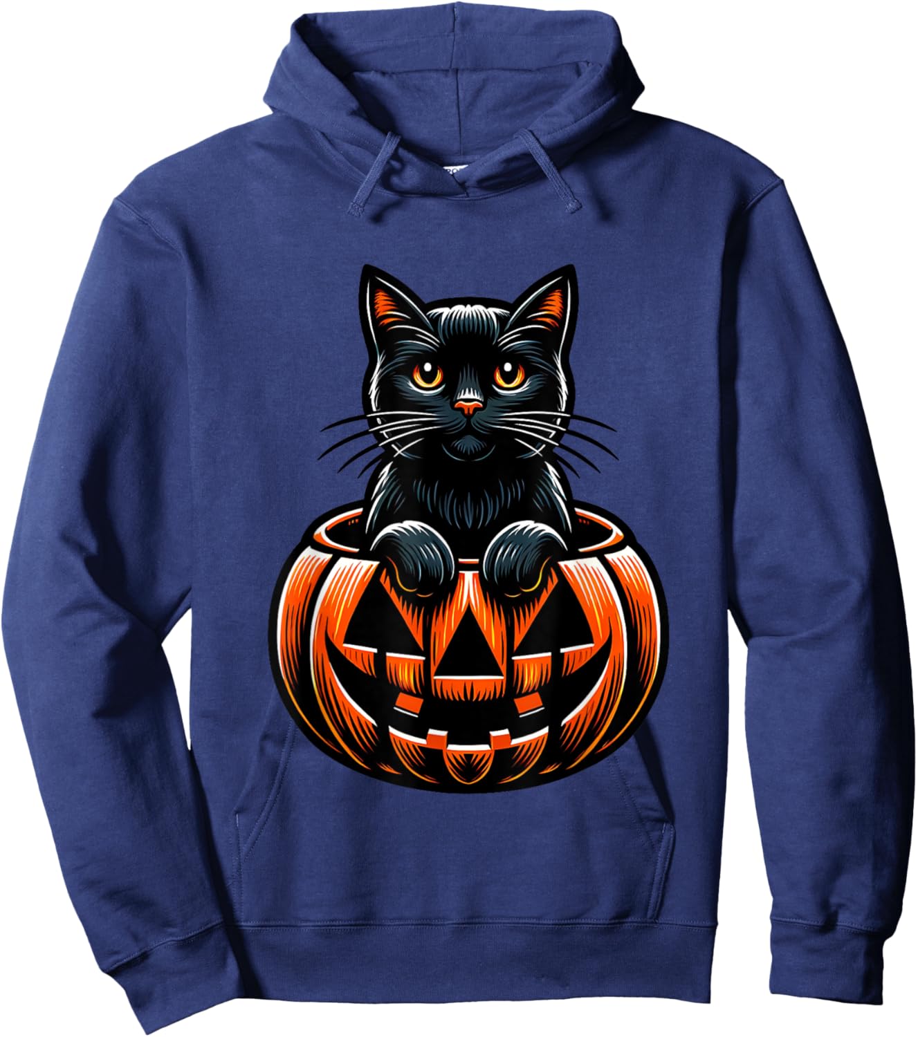 Halloween Pumpkin Cat Funny Halloween Hoodie - Hoodie | Navy
