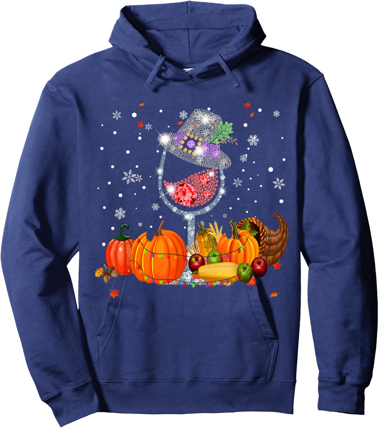 Glass of Wine Diamond Maple Leaf Autumn Fall Hoodie - Hoodie | Navy