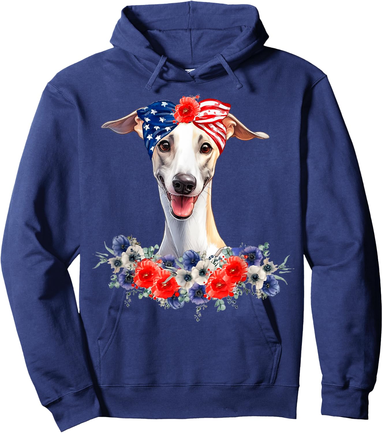 Whippet Dog Bandana American Flag 4th Of July Hoodie - Hoodie | Navy