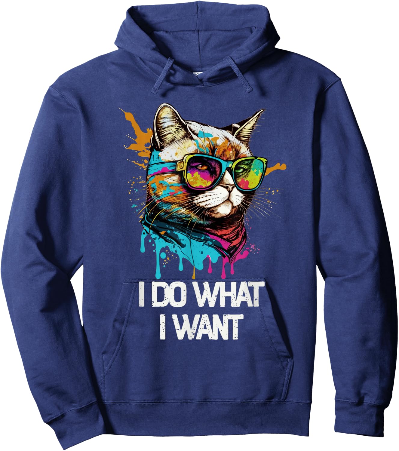 I Do What I Want Cat with Sunglasses Hoodie - Hoodie | Navy