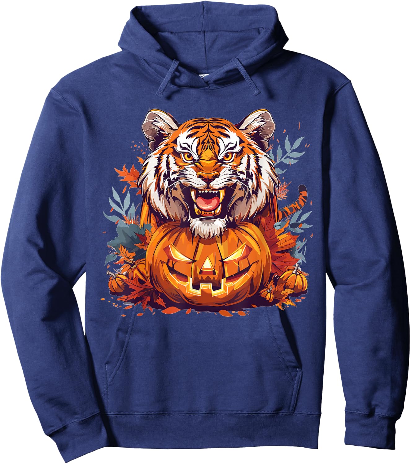Cute Tiger With Pumpkin I Halloween Hoodie - Hoodie | Navy