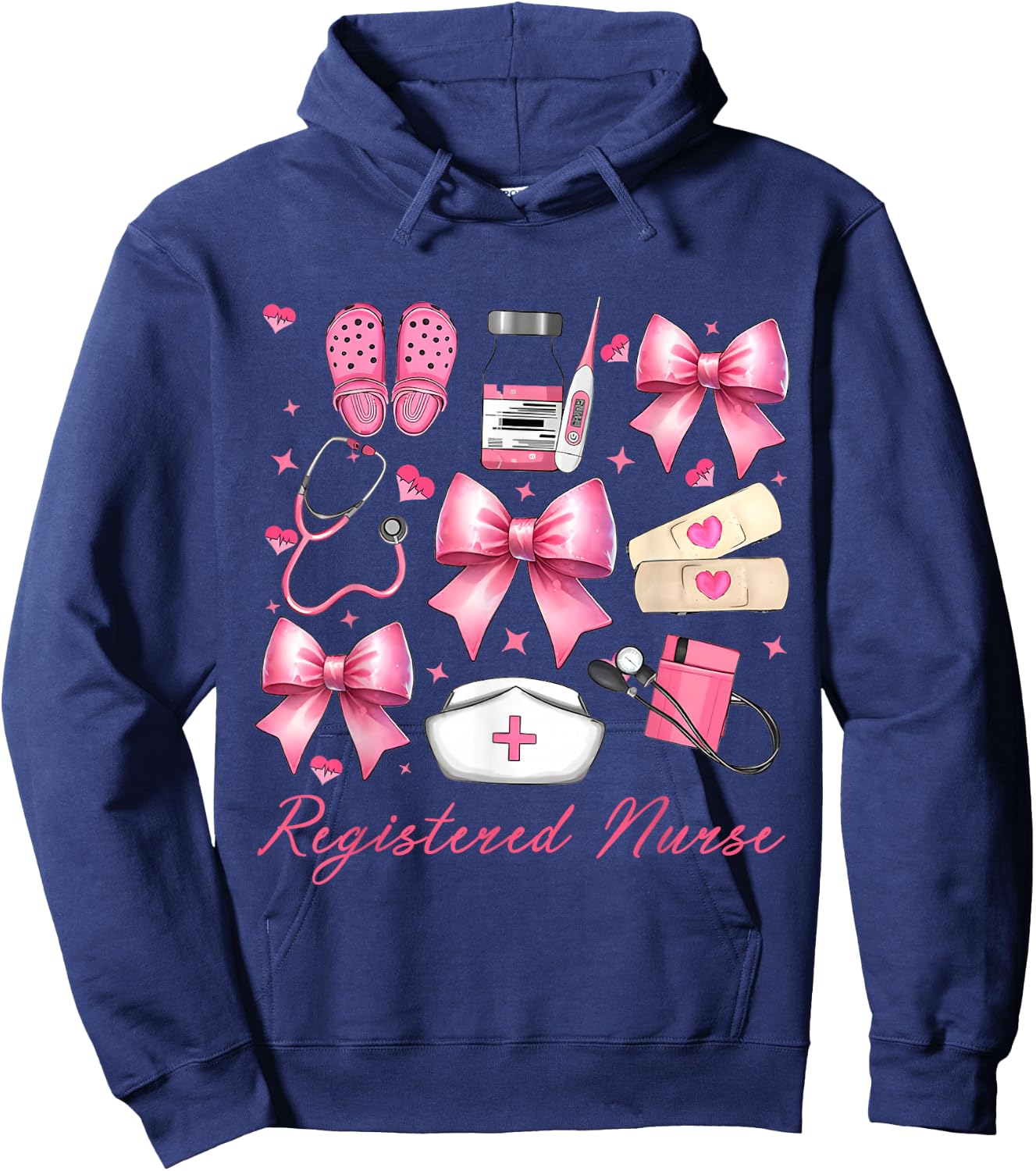 Cute Pink Coquette Bow Girly Registered Nurse Hoodie - Hoodie | Navy