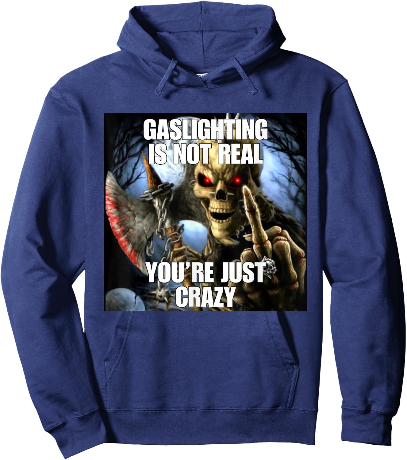 Gaslighting Funny Cringe Hard Skeleton Meme Hoodie - Hoodie | Navy