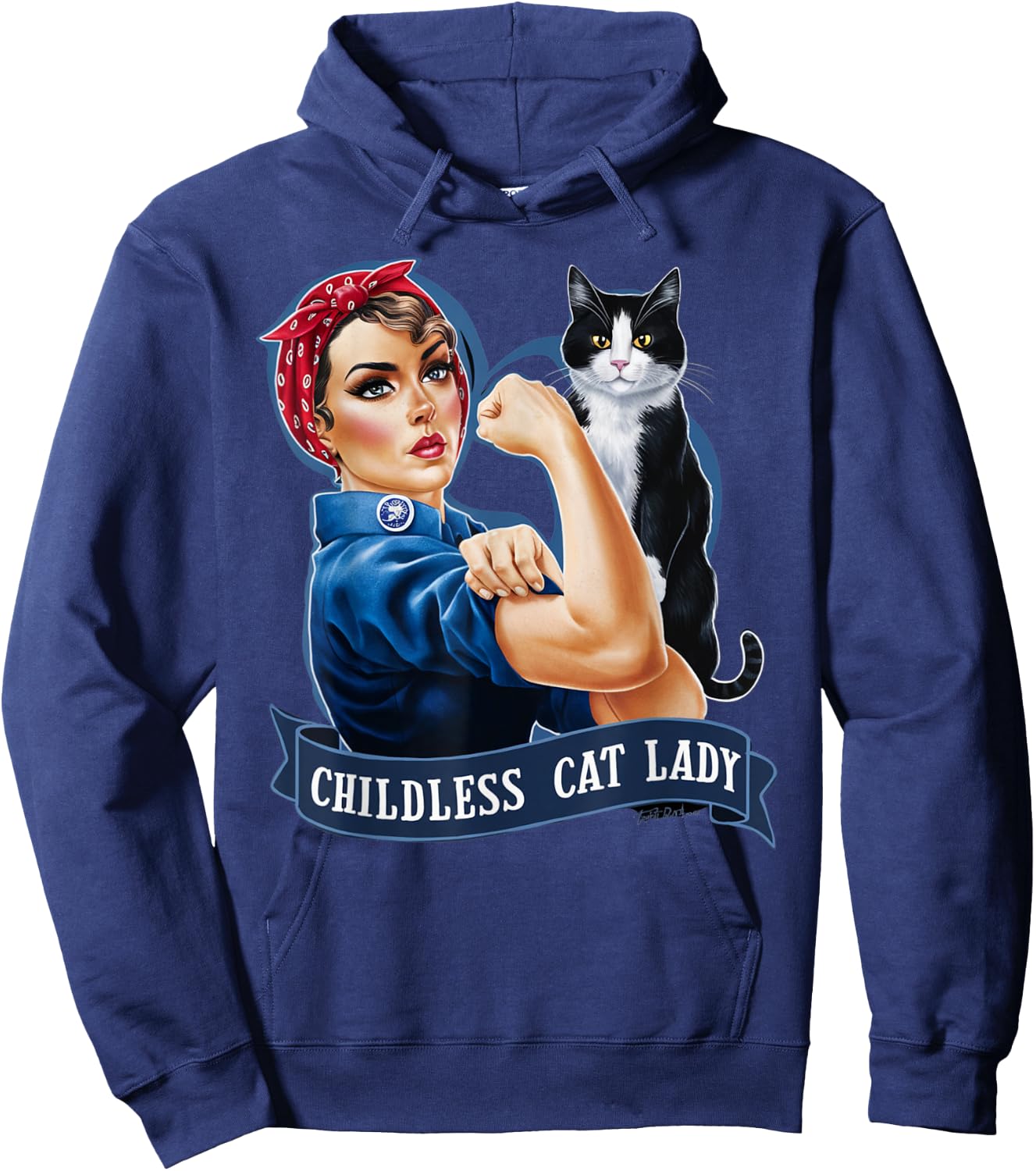 Childless Cat Lady Design Rosie the Riveter Hoodie - Hoodie | Navy