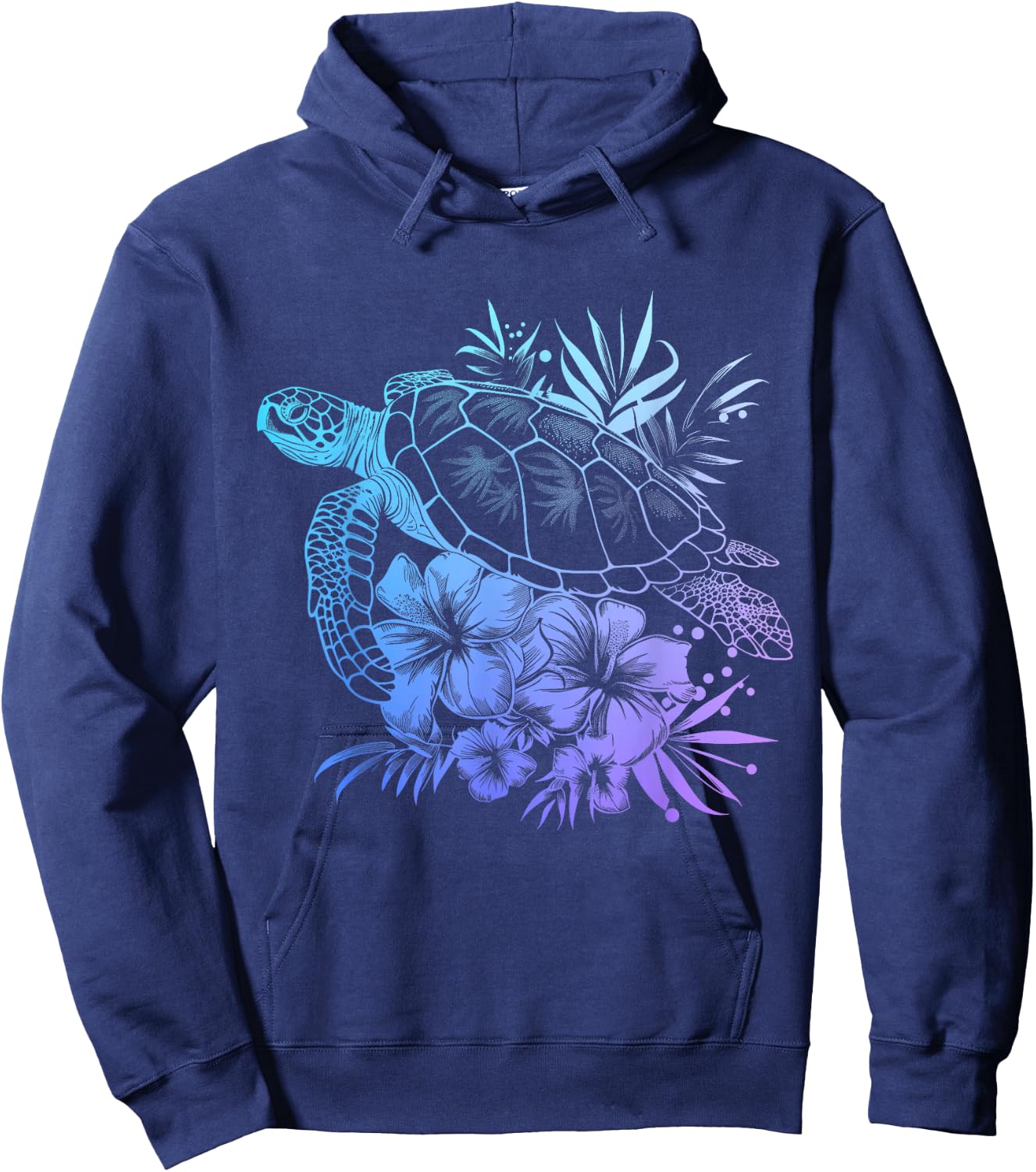 Sea Turtle Hawaiian Flowers Hawaii Diver Hoodie - Hoodie | Navy