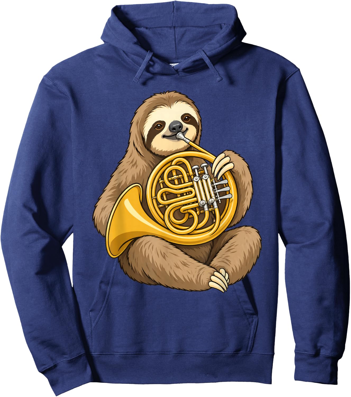 Cute Sloth Playing French Horn Musician Music Hoodie - Hoodie | Navy