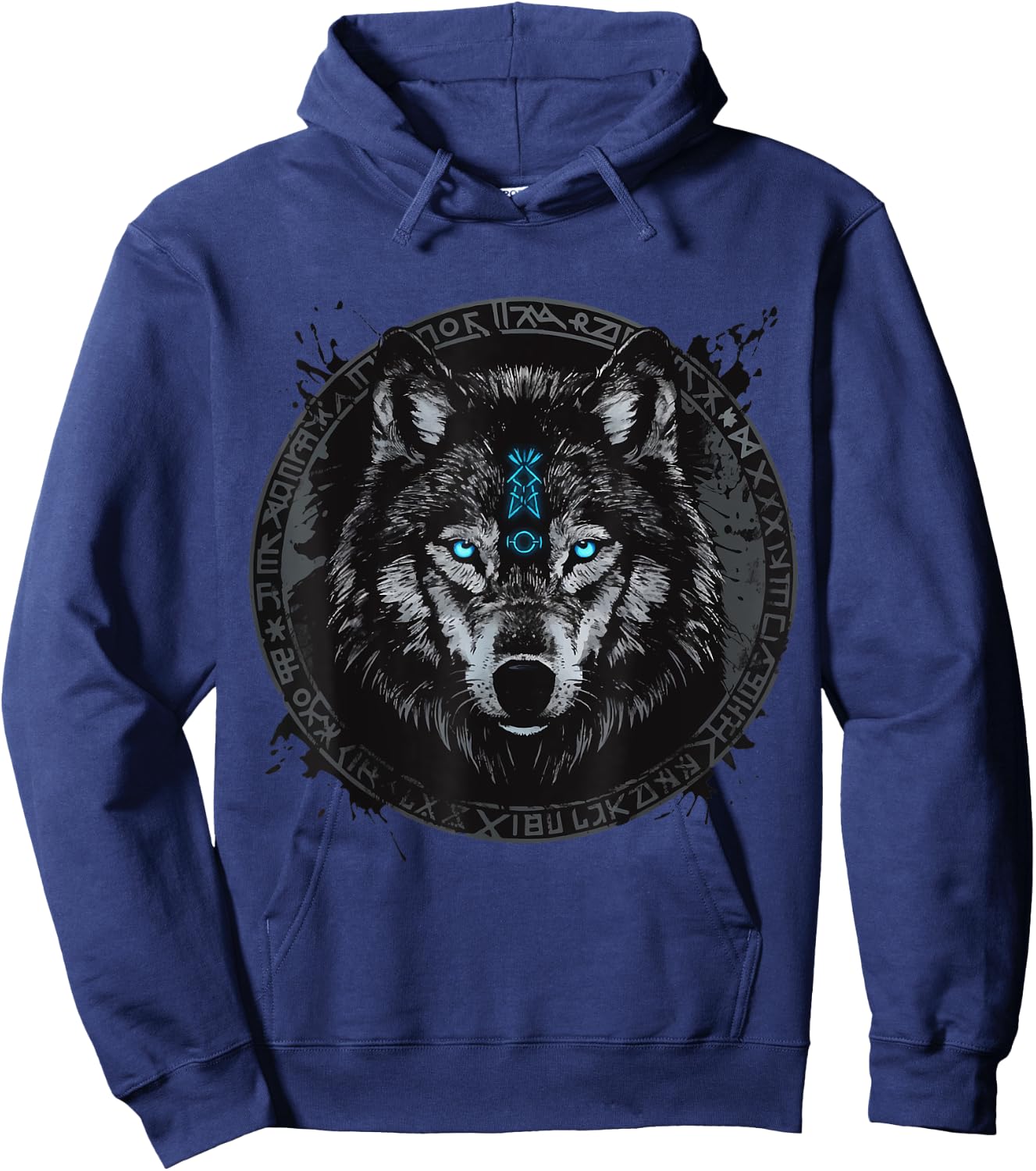 Viking Odins Wolves Geri & Freki Runes Wolf Hoodie - Hoodie | Navy