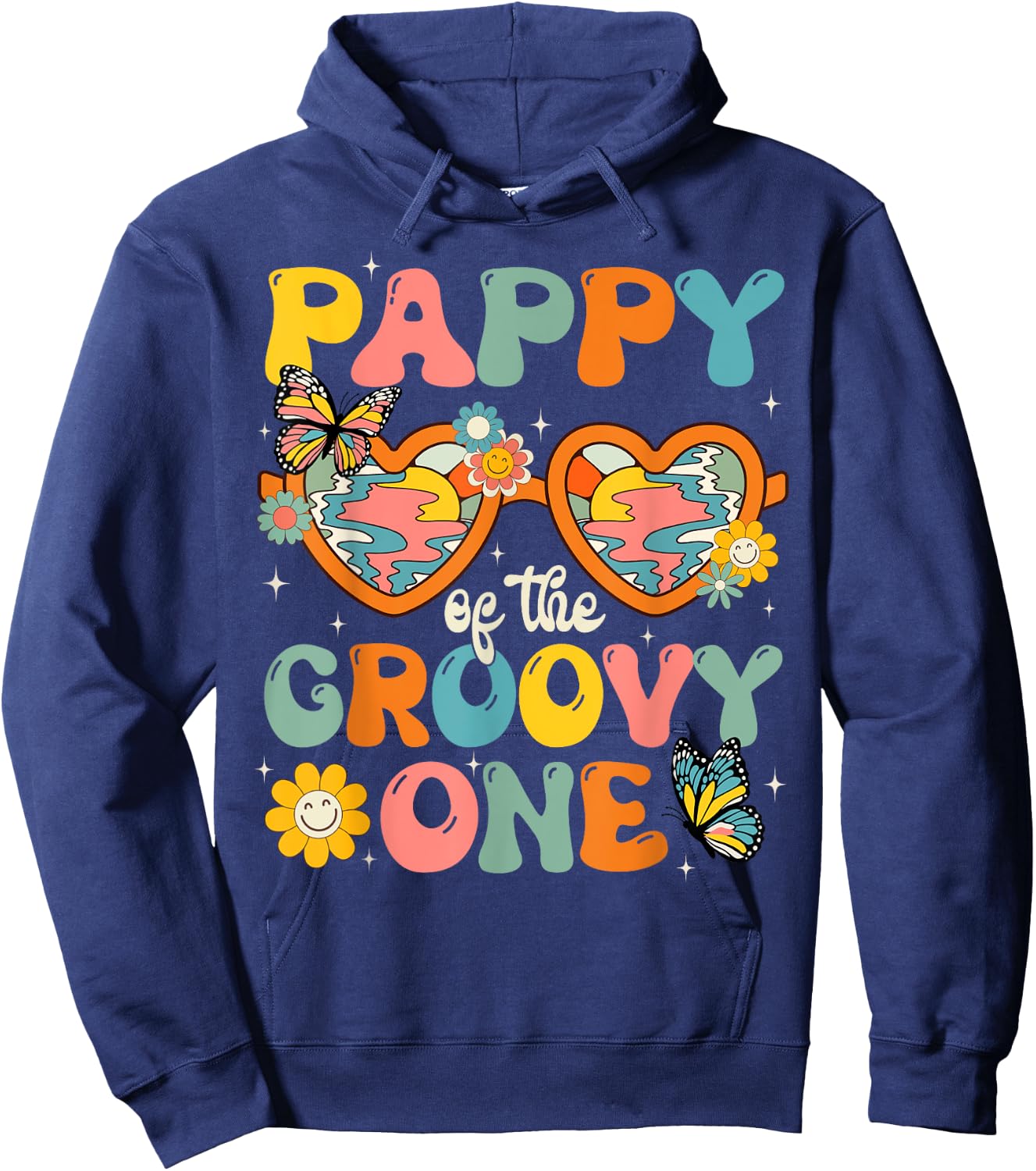 Pappy of the Groovy One Glasses Birthday Party Hoodie - Hoodie | Navy