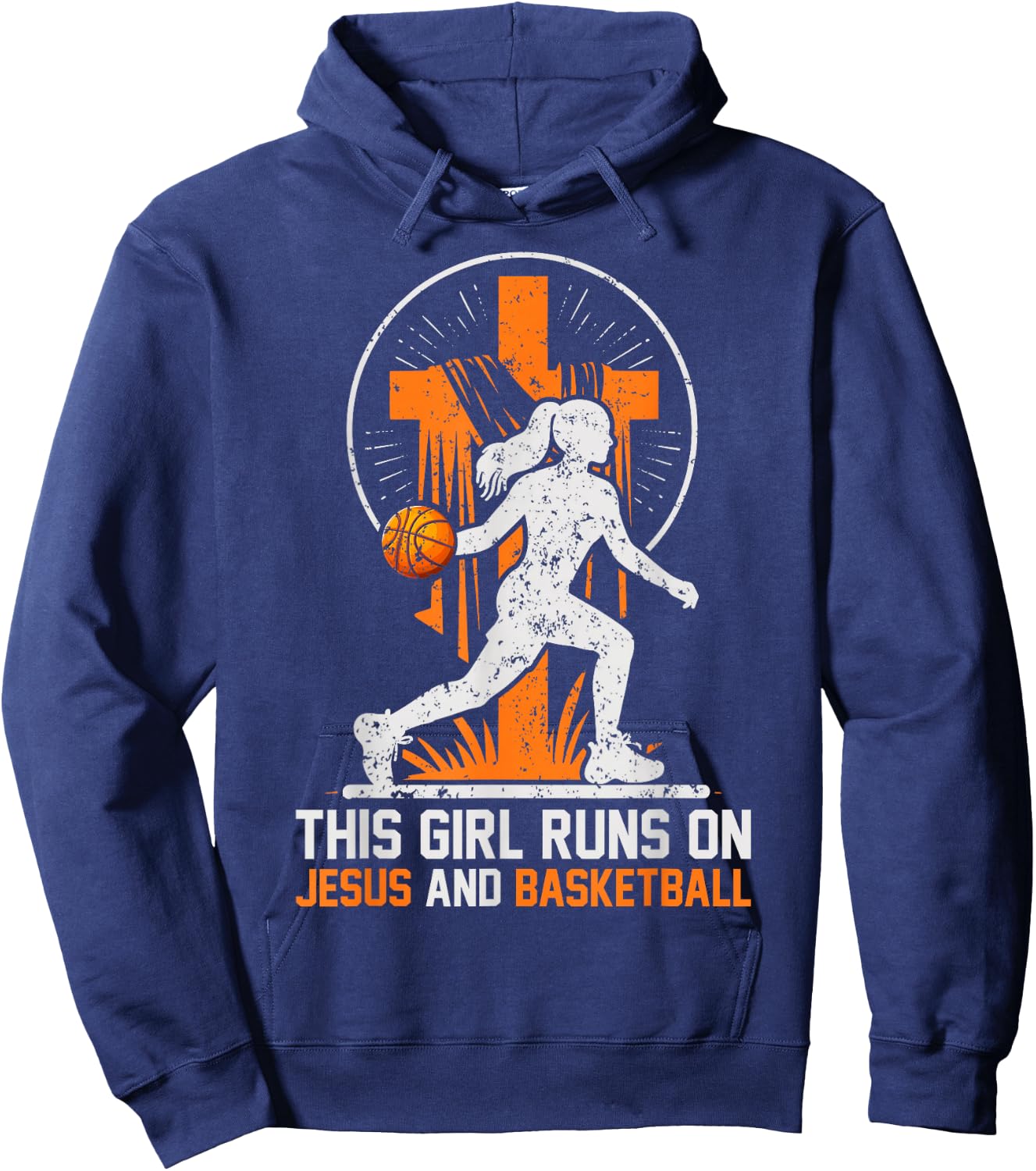 This Girl Runs On Jesus And Basketball Hoodie - Hoodie | Navy