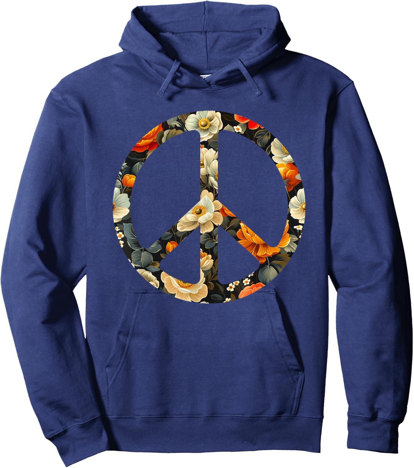 Blooming Harmony Symbol Floral Peace Sign Hoodie - Hoodie | Navy