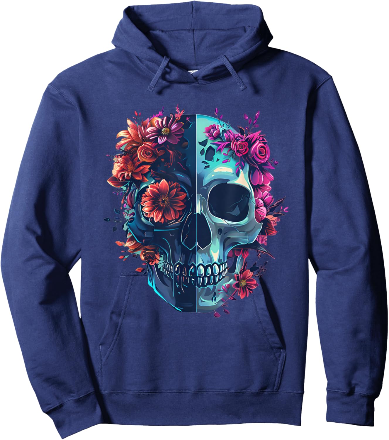 Rock Music Style Florish With Skull Hoodie - Hoodie | Navy