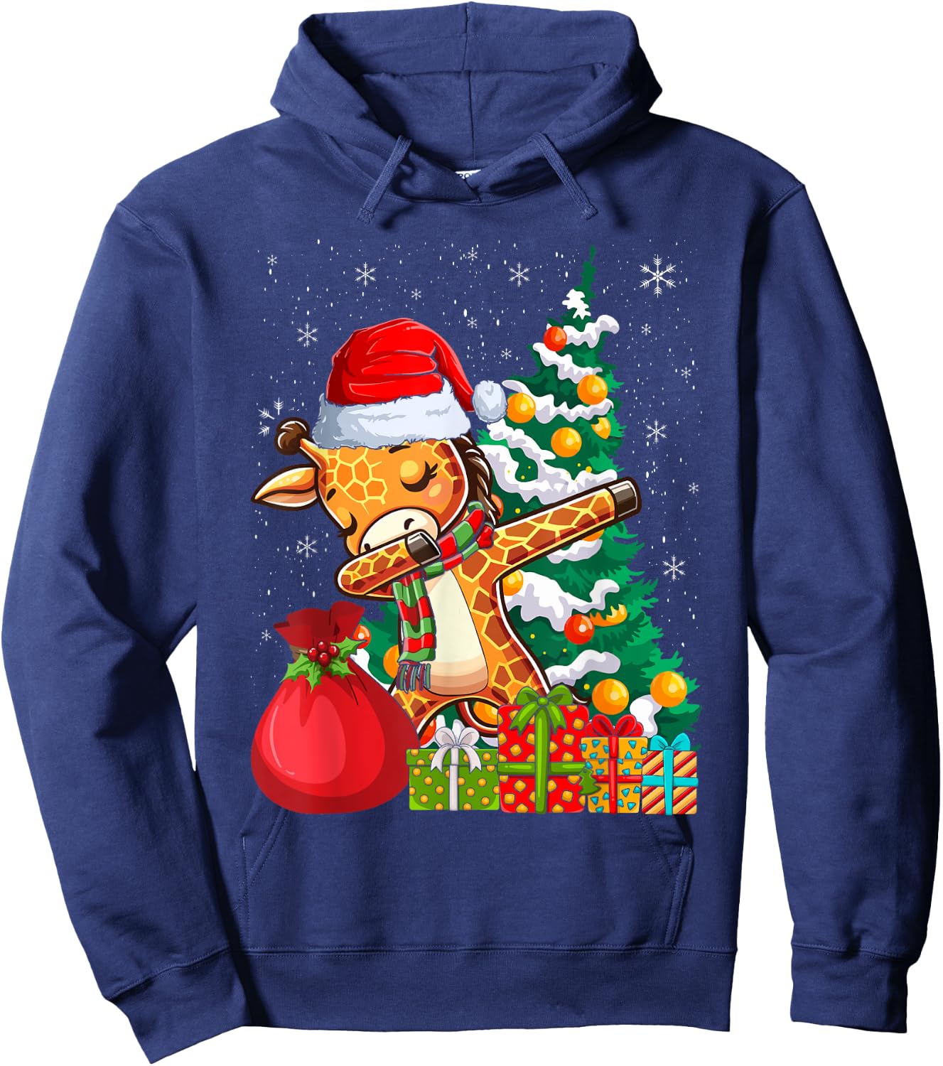 Dabbing Giraffe Santa Christmas Kids Boys Girls Hoodie - Hoodie | Navy