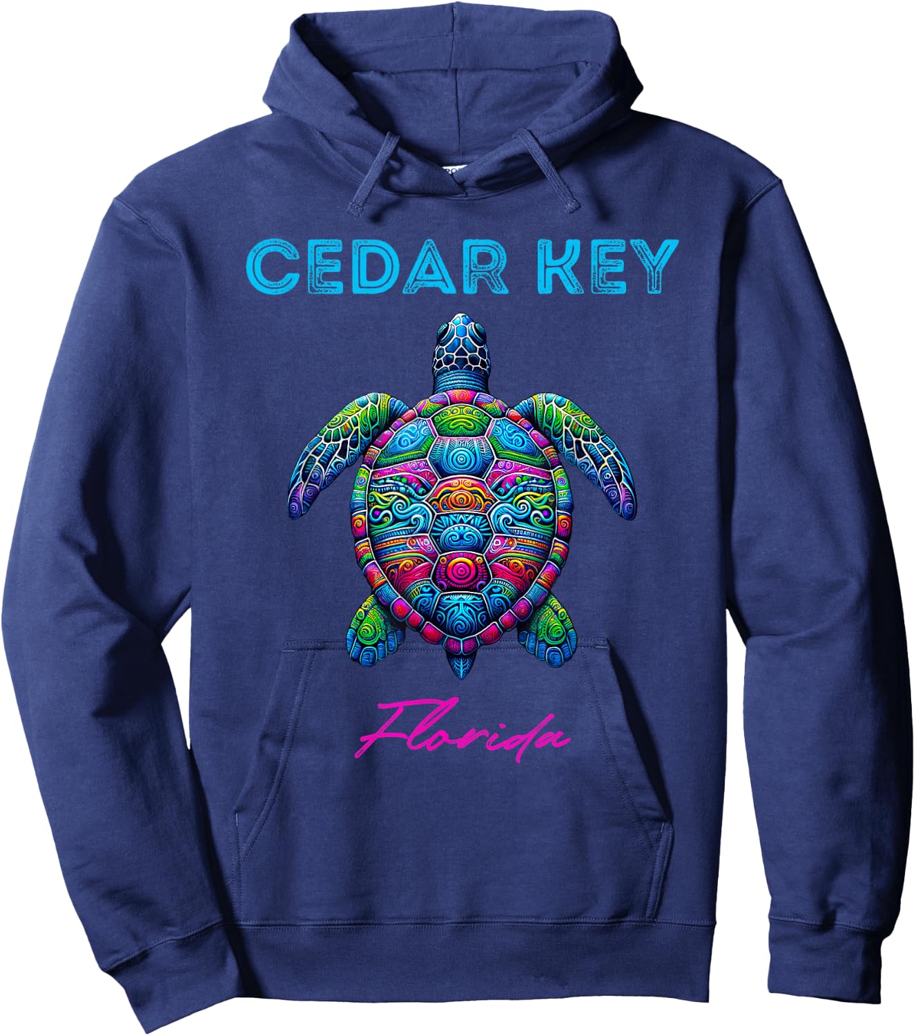 Cedar Key Florida Tribal Beach Sea Turtle Hoodie - Hoodie | Navy