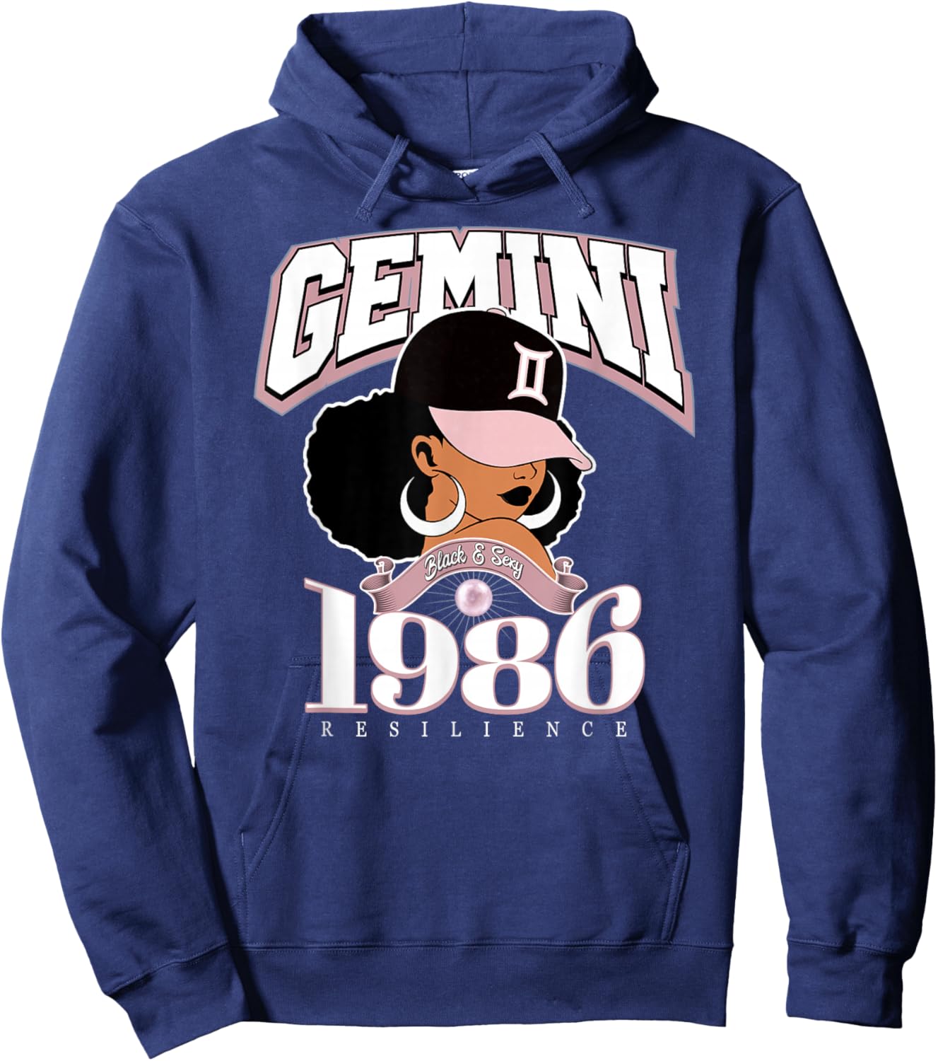 Gemini 1986 Afro Queen Zodiac Birthday Gifts Hoodie - Hoodie | Navy