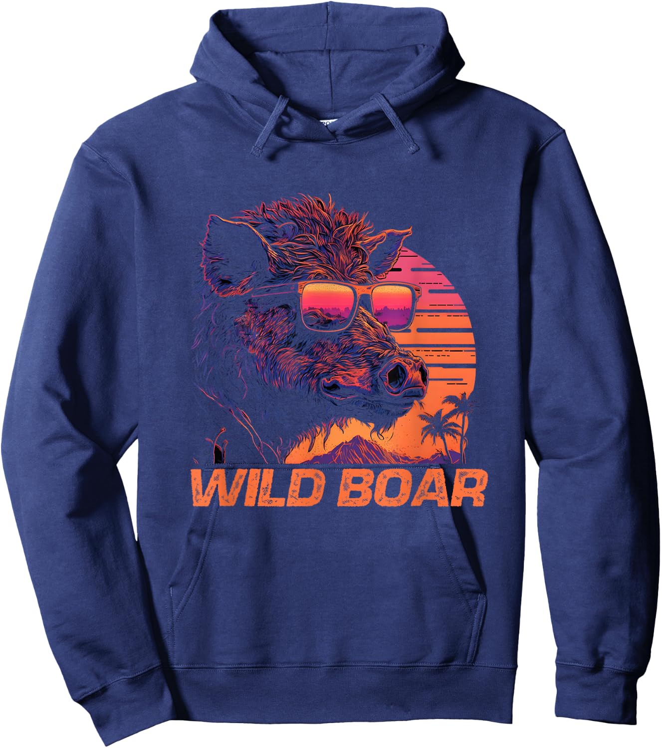 Cool Retro Sunset Sunglasses Wild Boar Hoodie - Hoodie | Navy