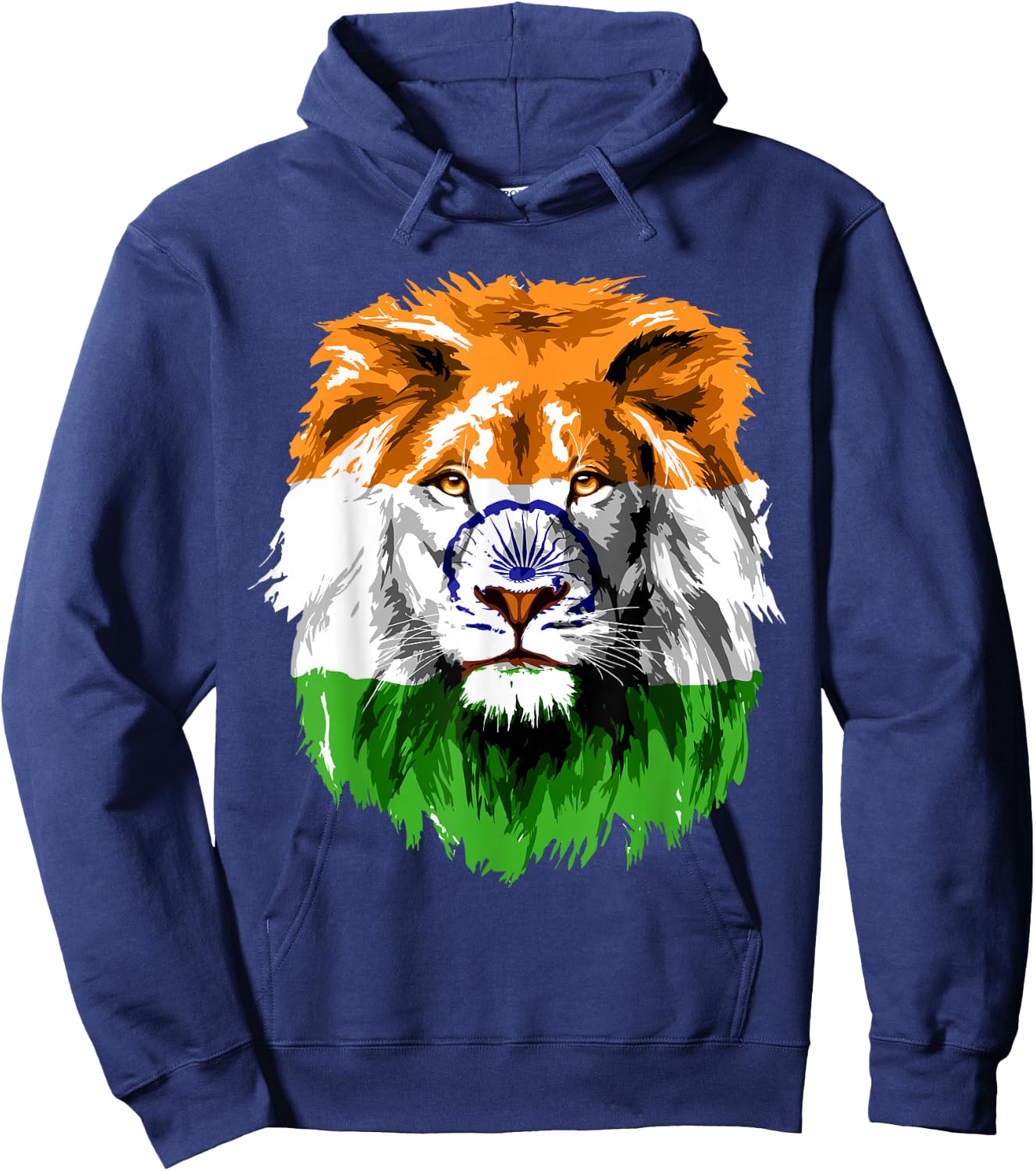 Vintage India Flag Lion Face Indian Flag Pride Hoodie - Hoodie | Navy