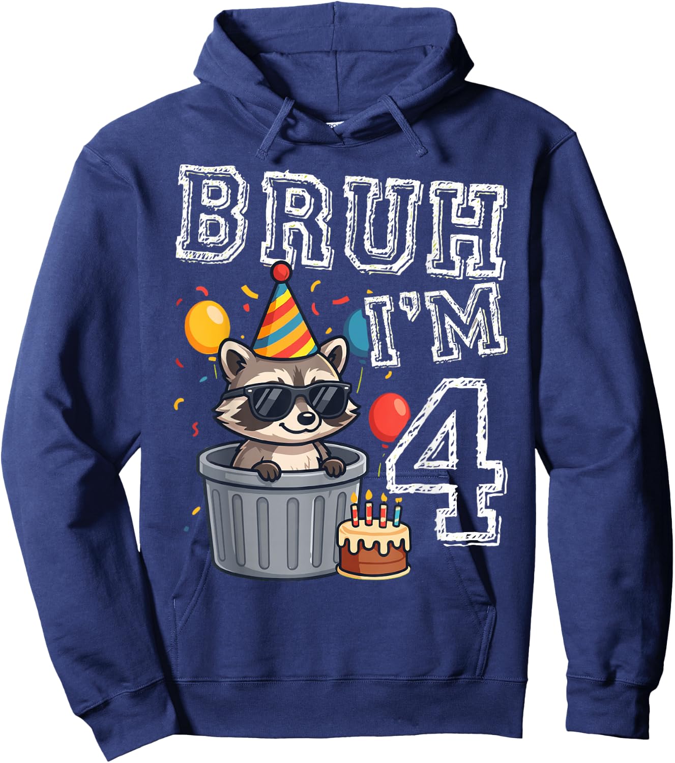Bruh I'm 4 Raccoon 4th Birthday Kids Hoodie - Hoodie | Navy