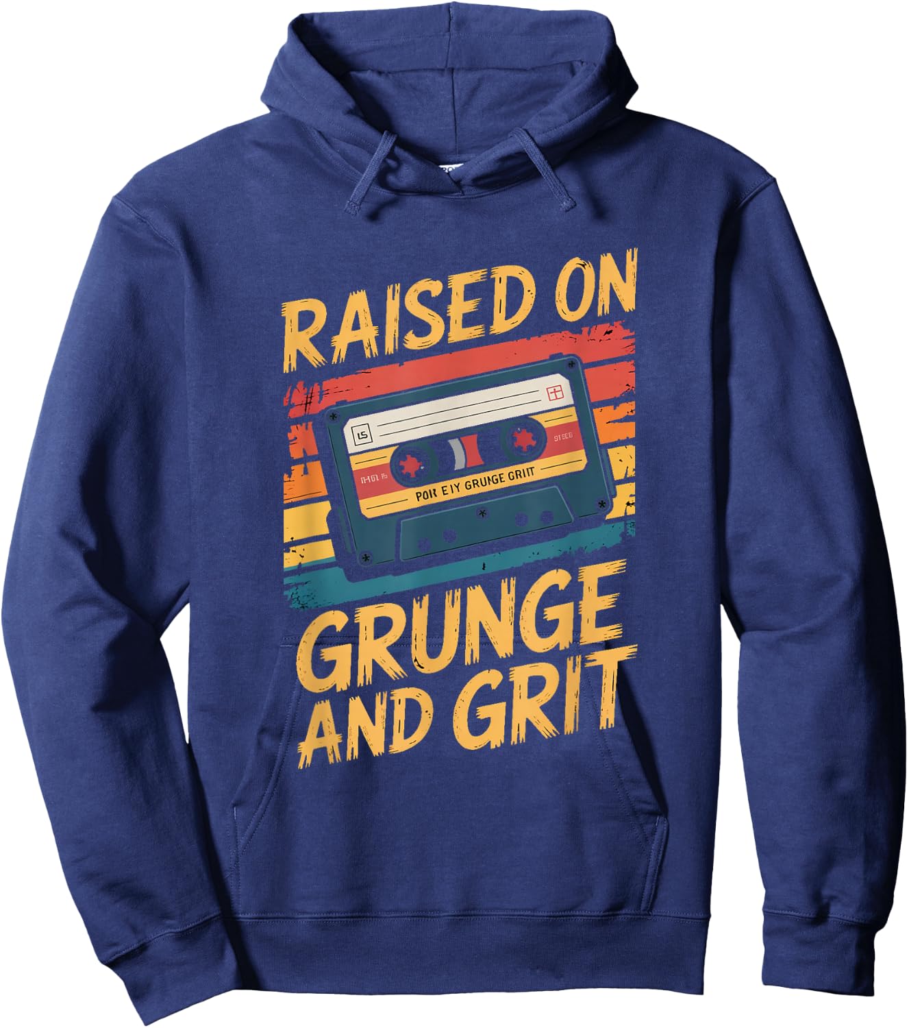 Grunge 90s Cassette Raised On Grunge and Grit Hoodie - Hoodie | Navy