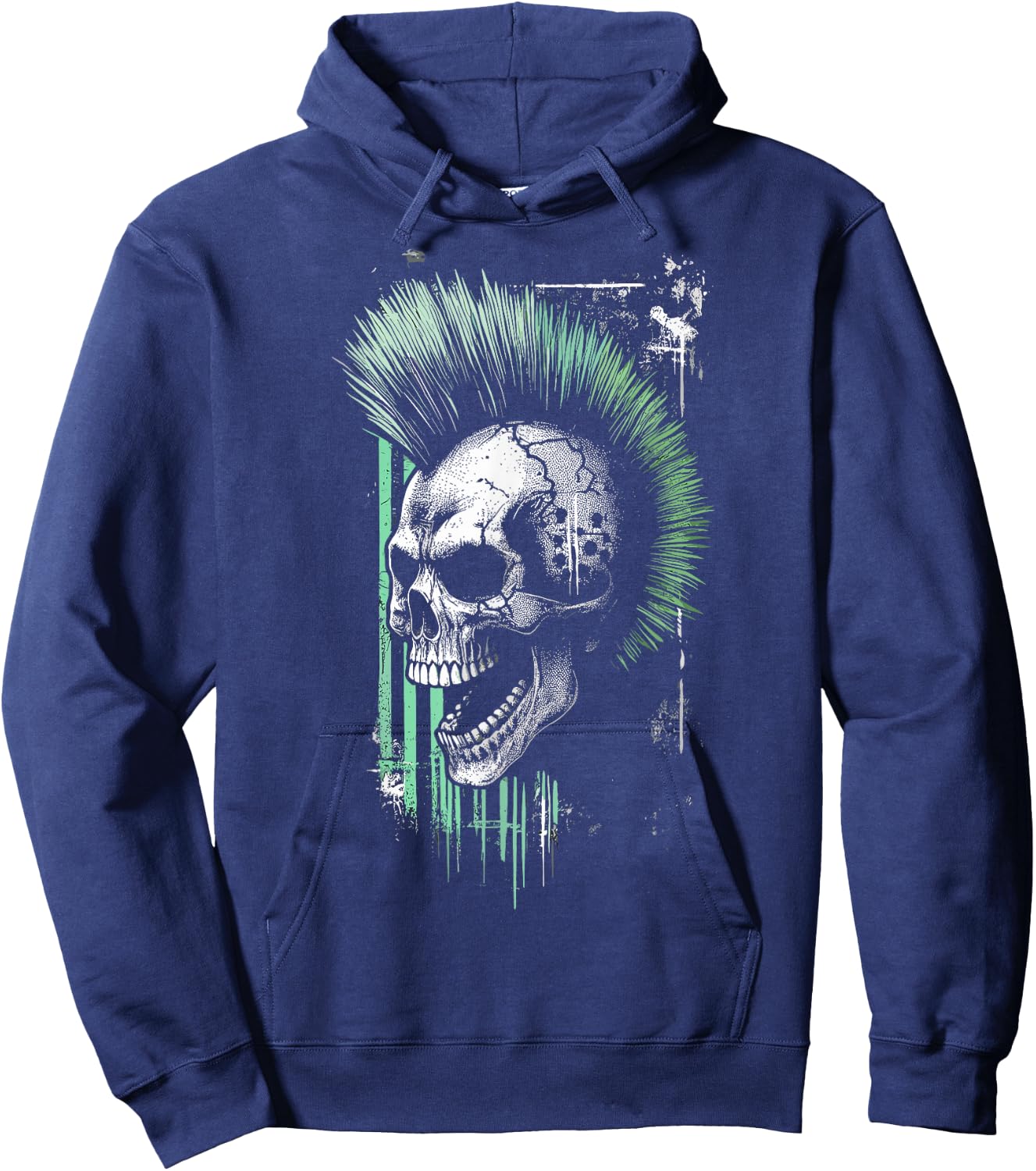 Vintage Graffiti Skull with Green Mohawk Hoodie - Hoodie | Navy