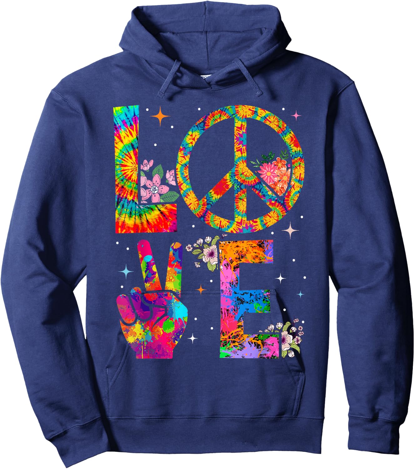 Peace Sign Love 60s 70s Tie Dye Hippie Costume Hoodie - Hoodie | Navy