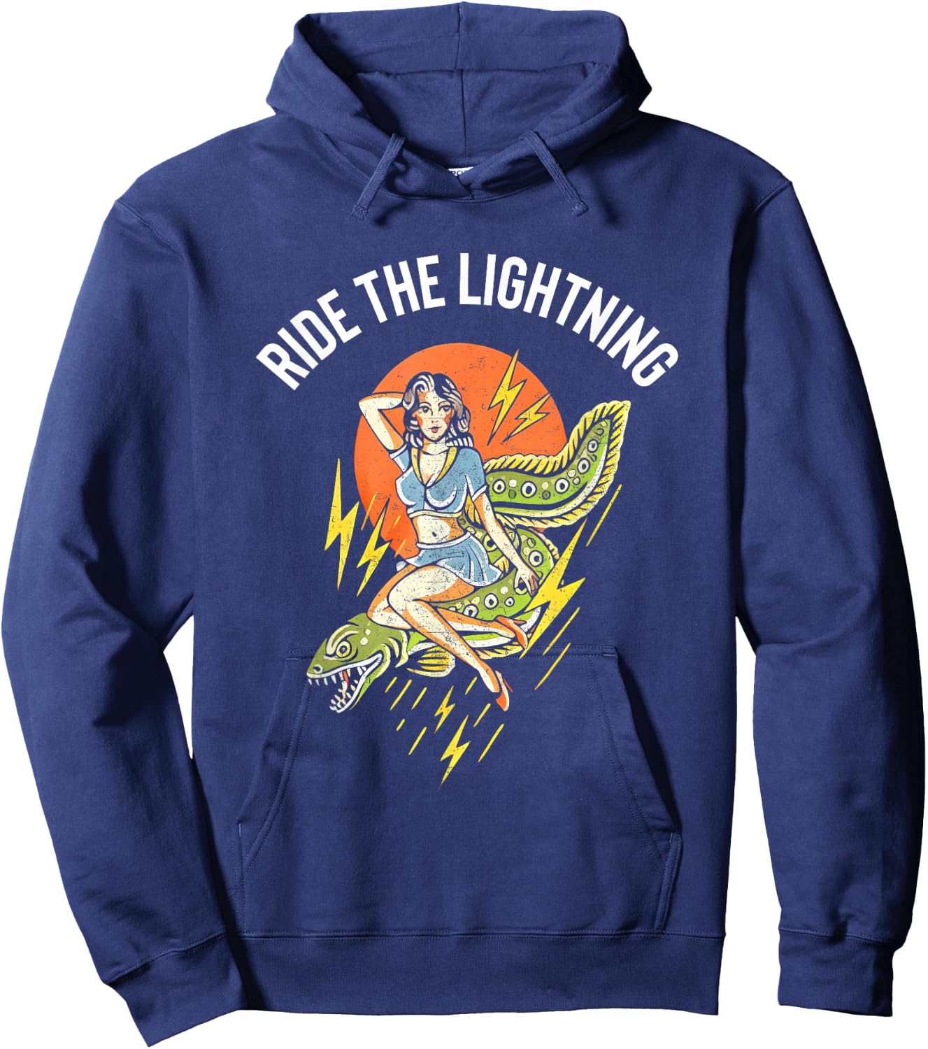 RIDE THE LIGHTNING , Small, Black Hoodie - Hoodie | Navy