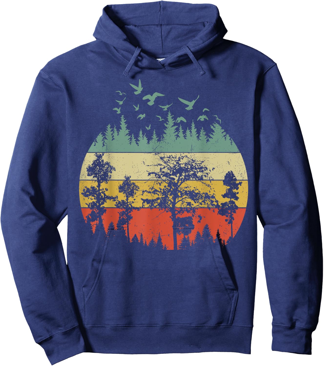 Retro Forest Wildlife Trees Outdoors Nature Hoodie - Hoodie | Navy