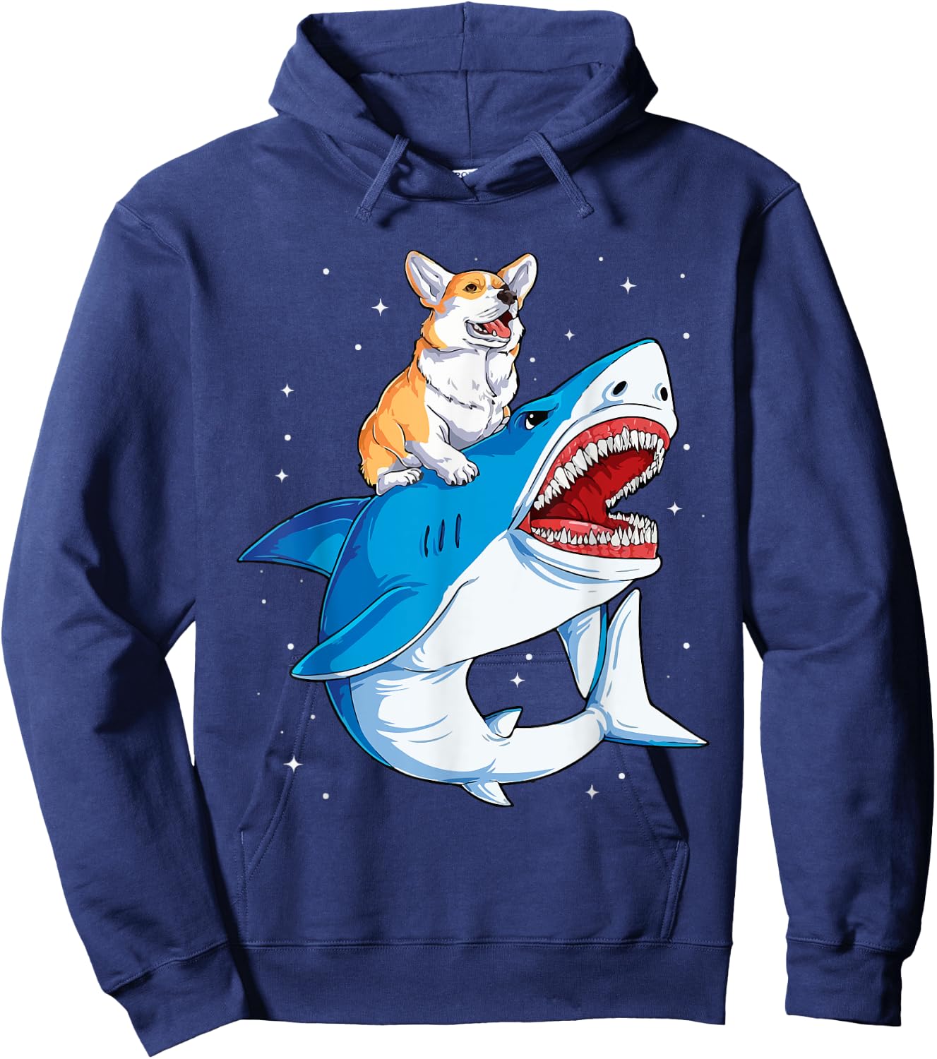 Corgi Riding Shark Hoodie - Hoodie | Navy